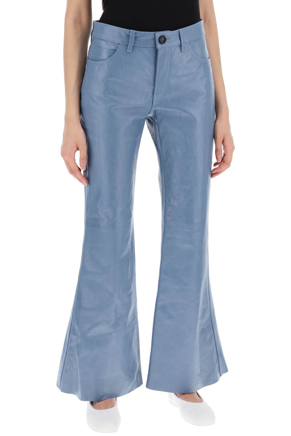 Shop Marni Flared Leather Pants For Women In Opal (light Blue)