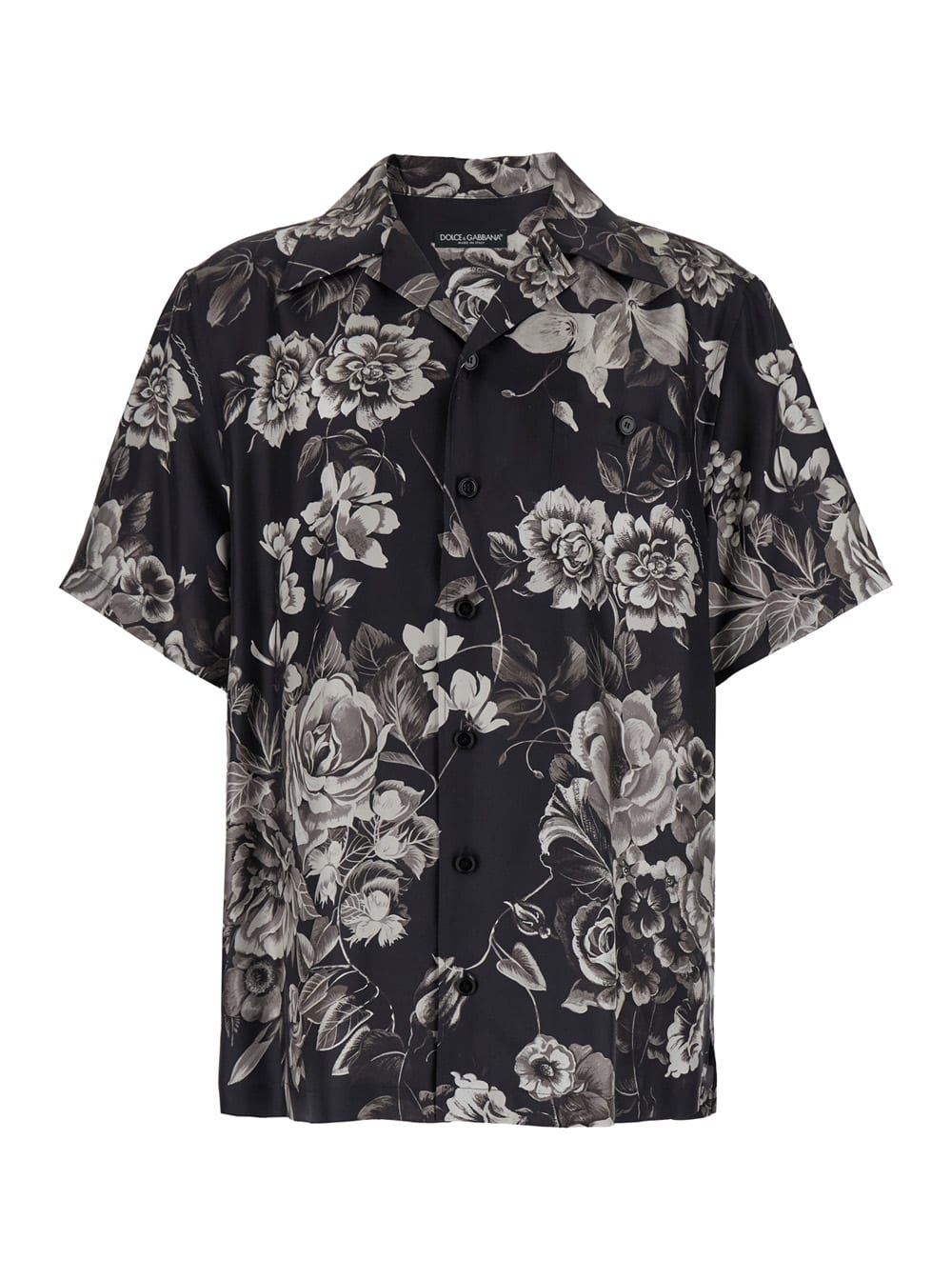 Shop Dolce & Gabbana Palermo Black Bowling Shirt With All-over Rose Print In Silk Man