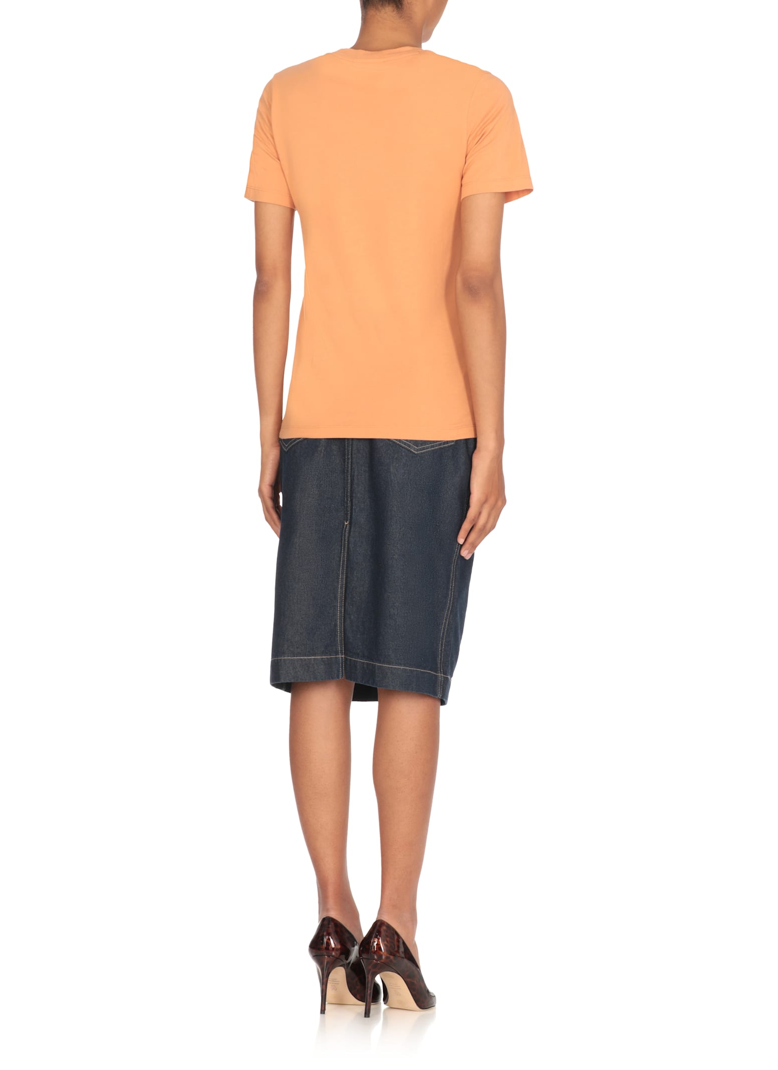 Maison Kitsuné Cotton T-shirt With Fox Patch In Orange