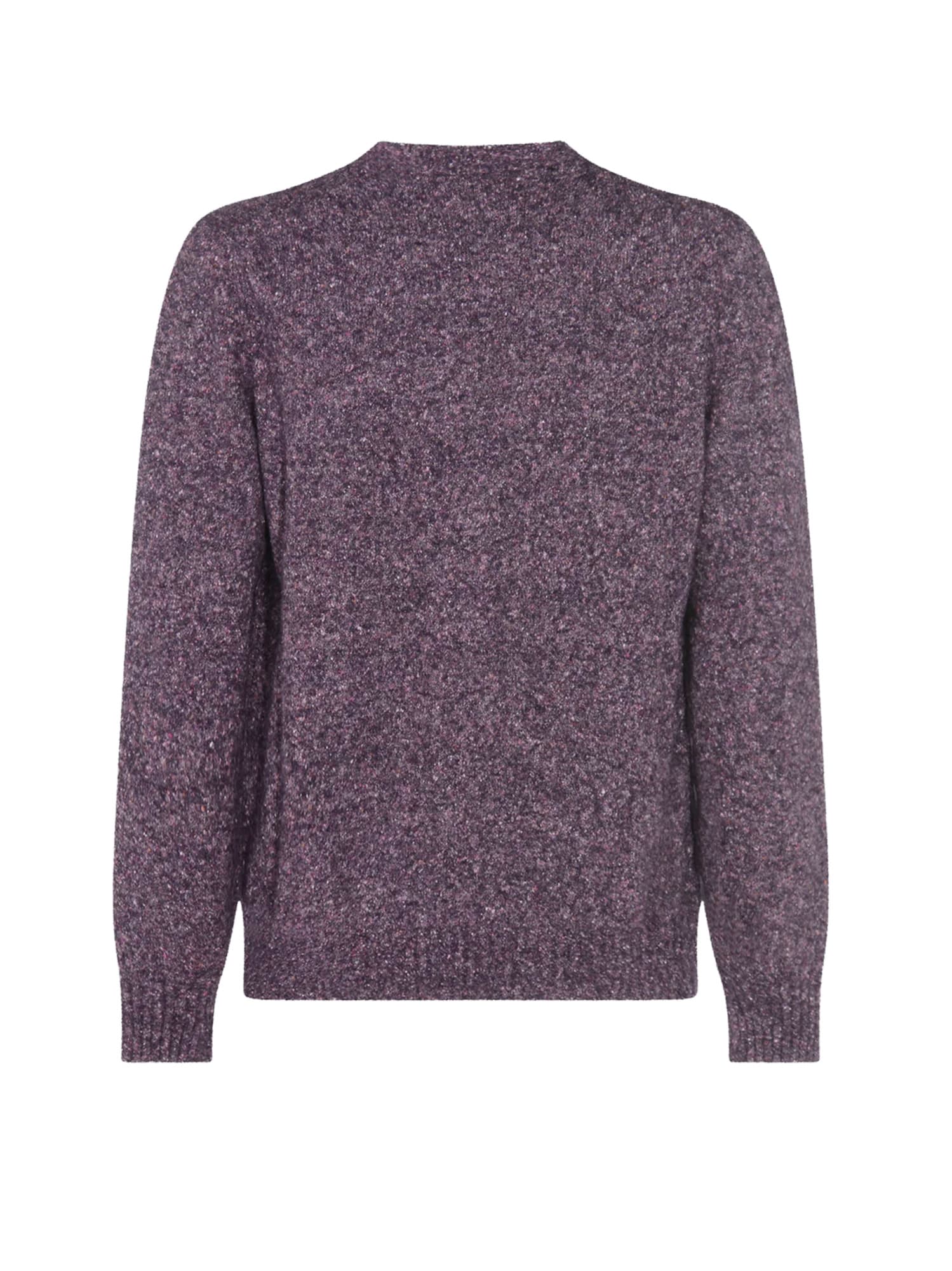 Brunello Cucinelli V-neck Long Sleeve Sweater With Ribbed Cuffs And Hem In Purple