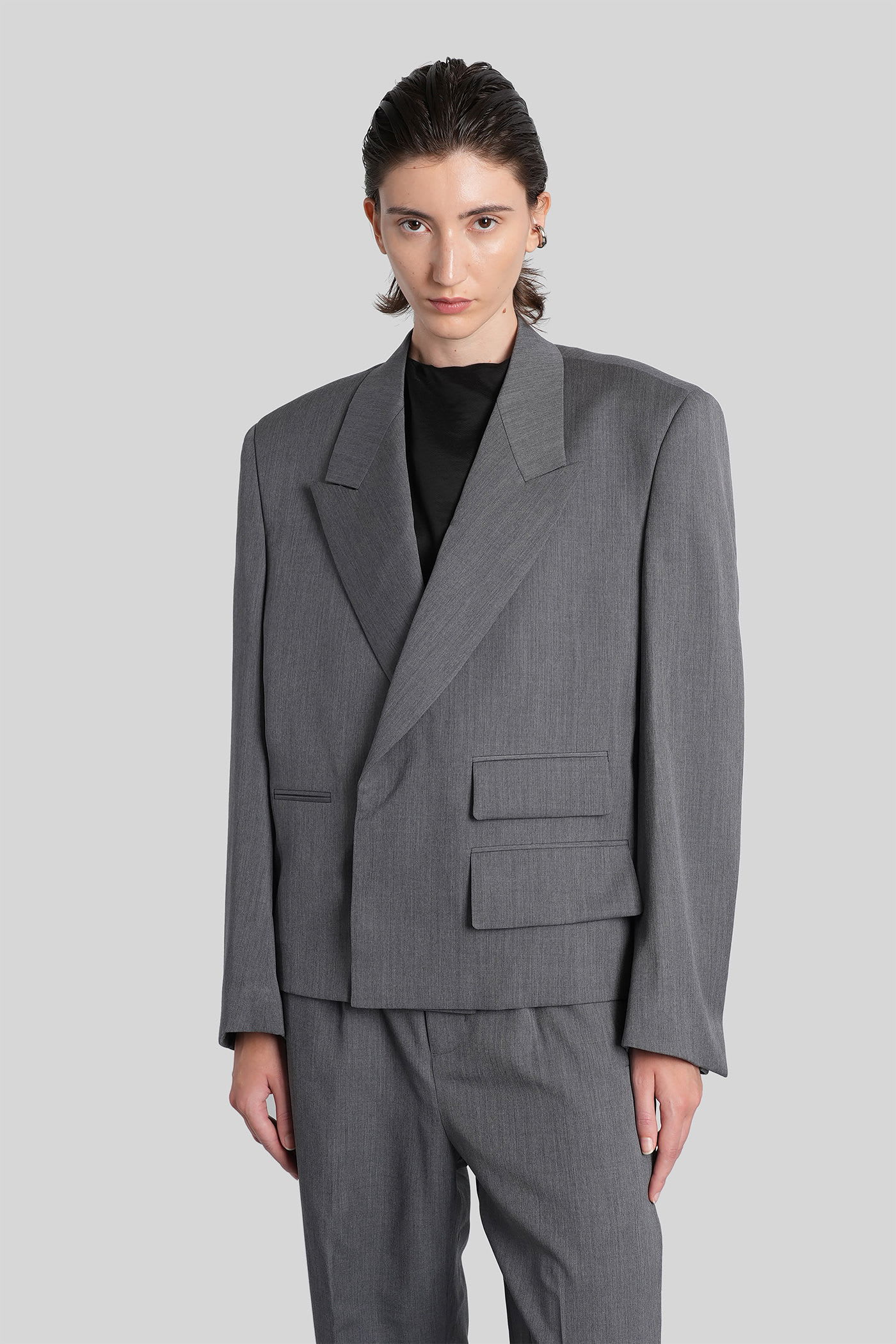 Entire Studios Book Blazer In Grey Wool In Gray