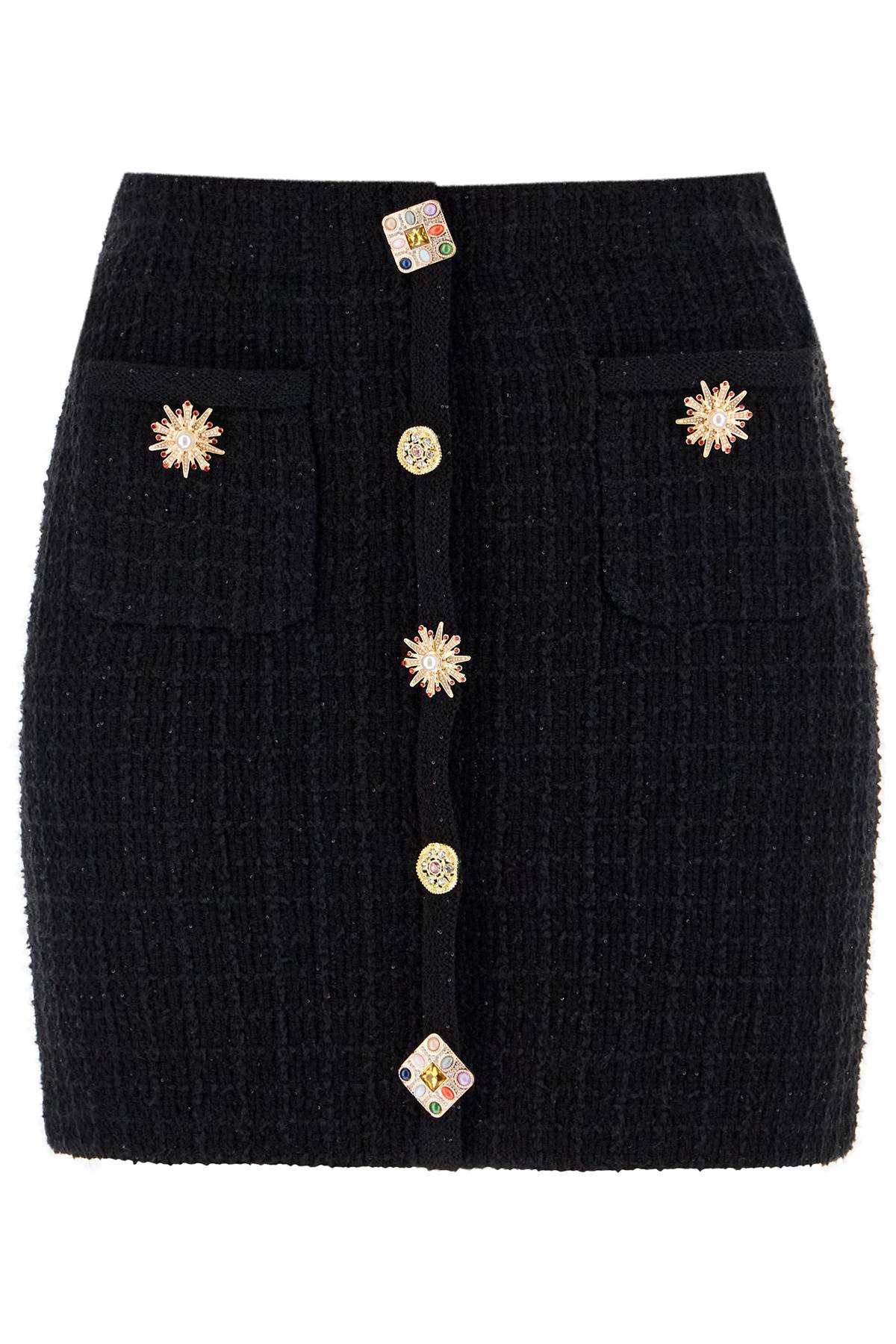 Shop Self-portrait Knitted Mini Skirt With Jewel Buttons In Black (black)