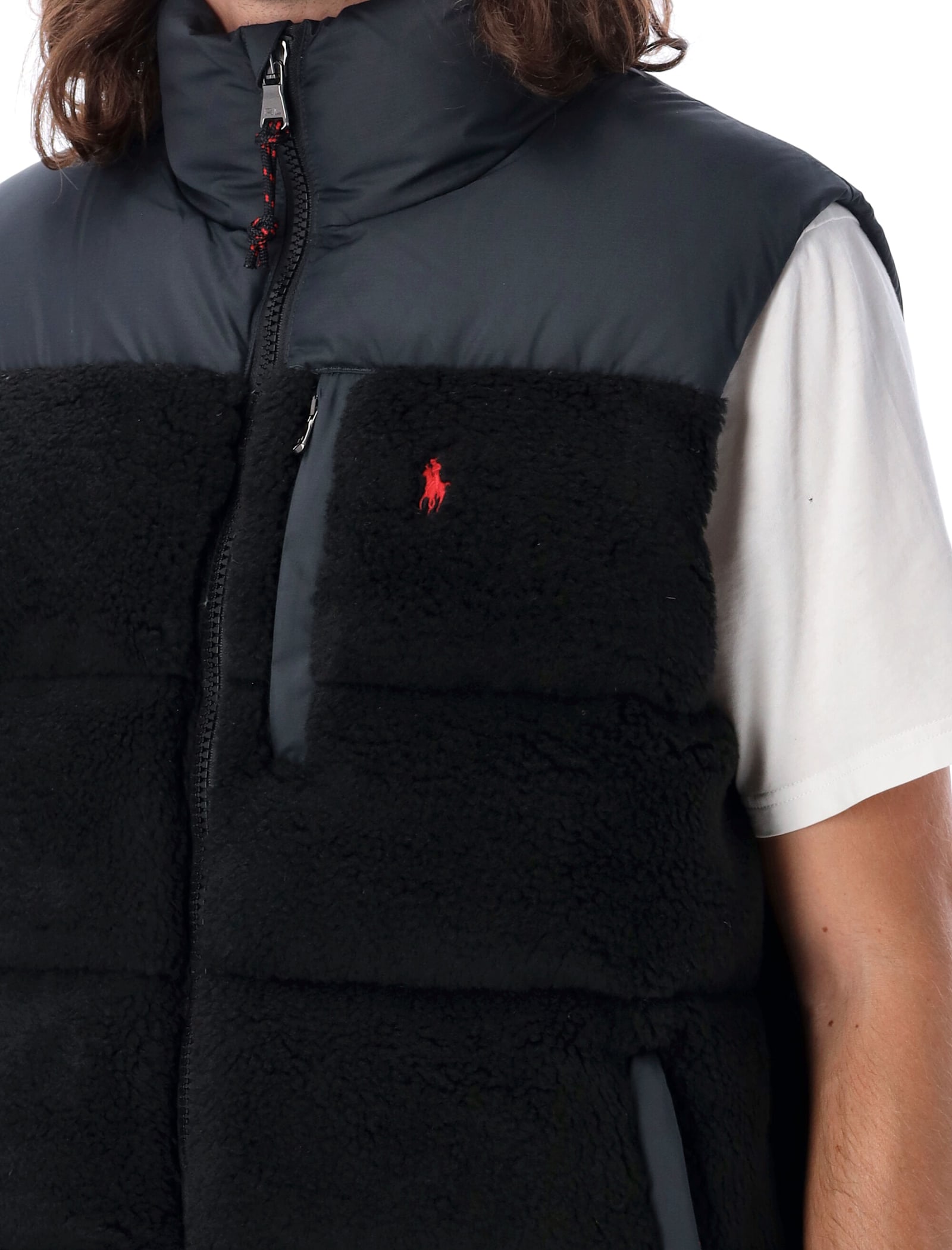 Shop Polo Ralph Lauren Puffer Pile Vest In Black