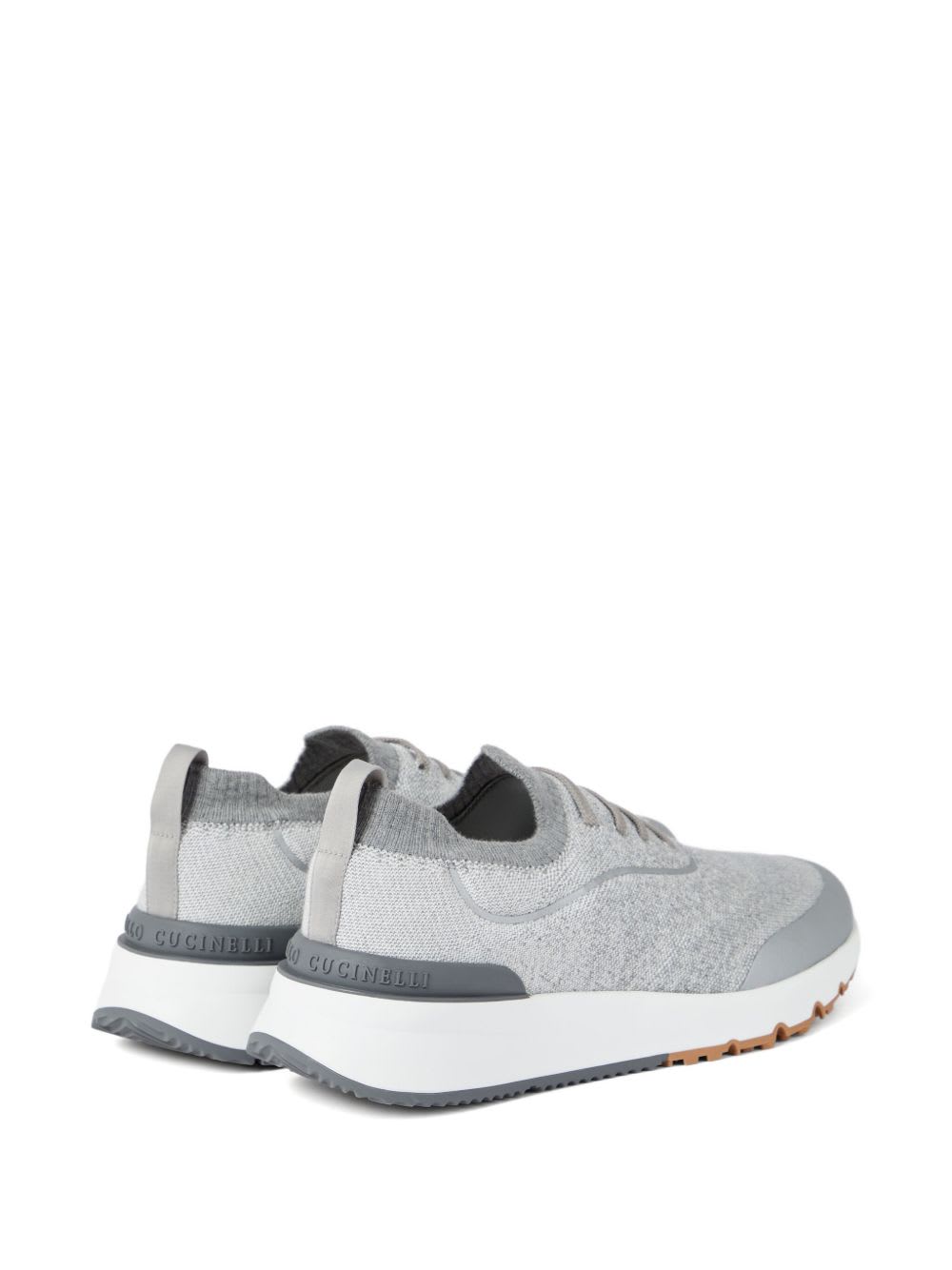 Brunello Cucinelli Techno Cotton Knit Runners With Heat Tape In Gray