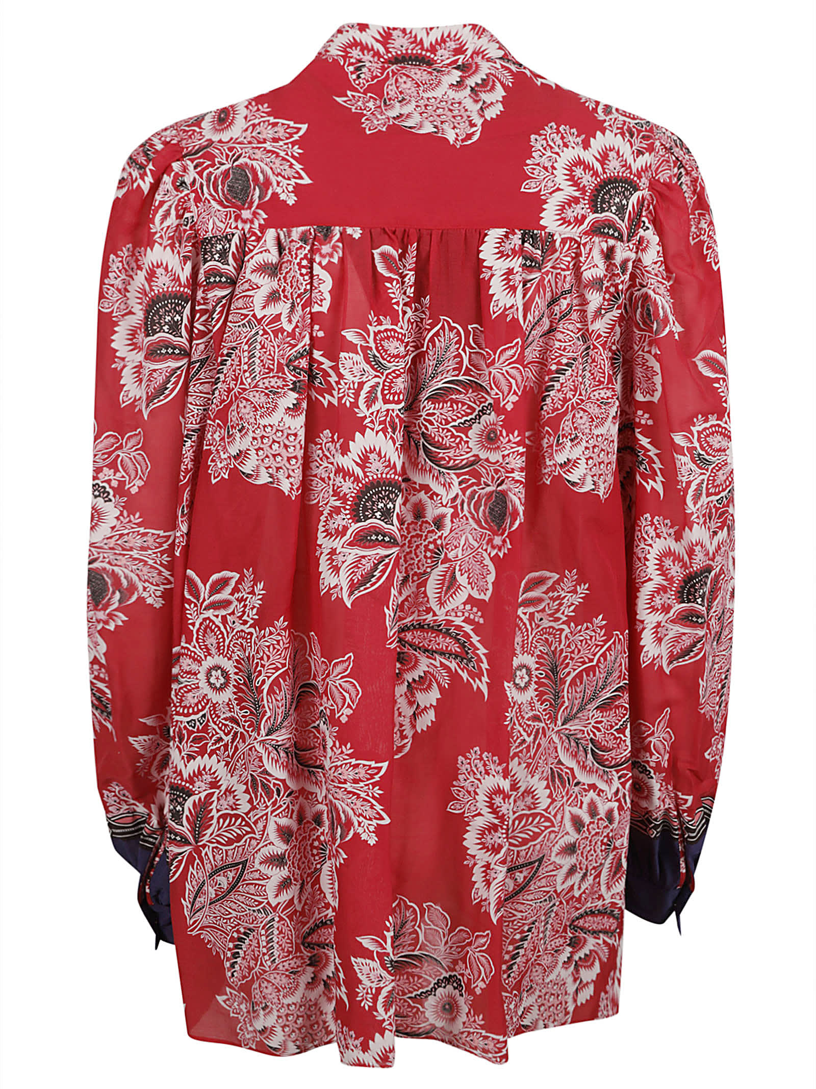 Shop Etro Floral Print Tie-neck Blouse In Red