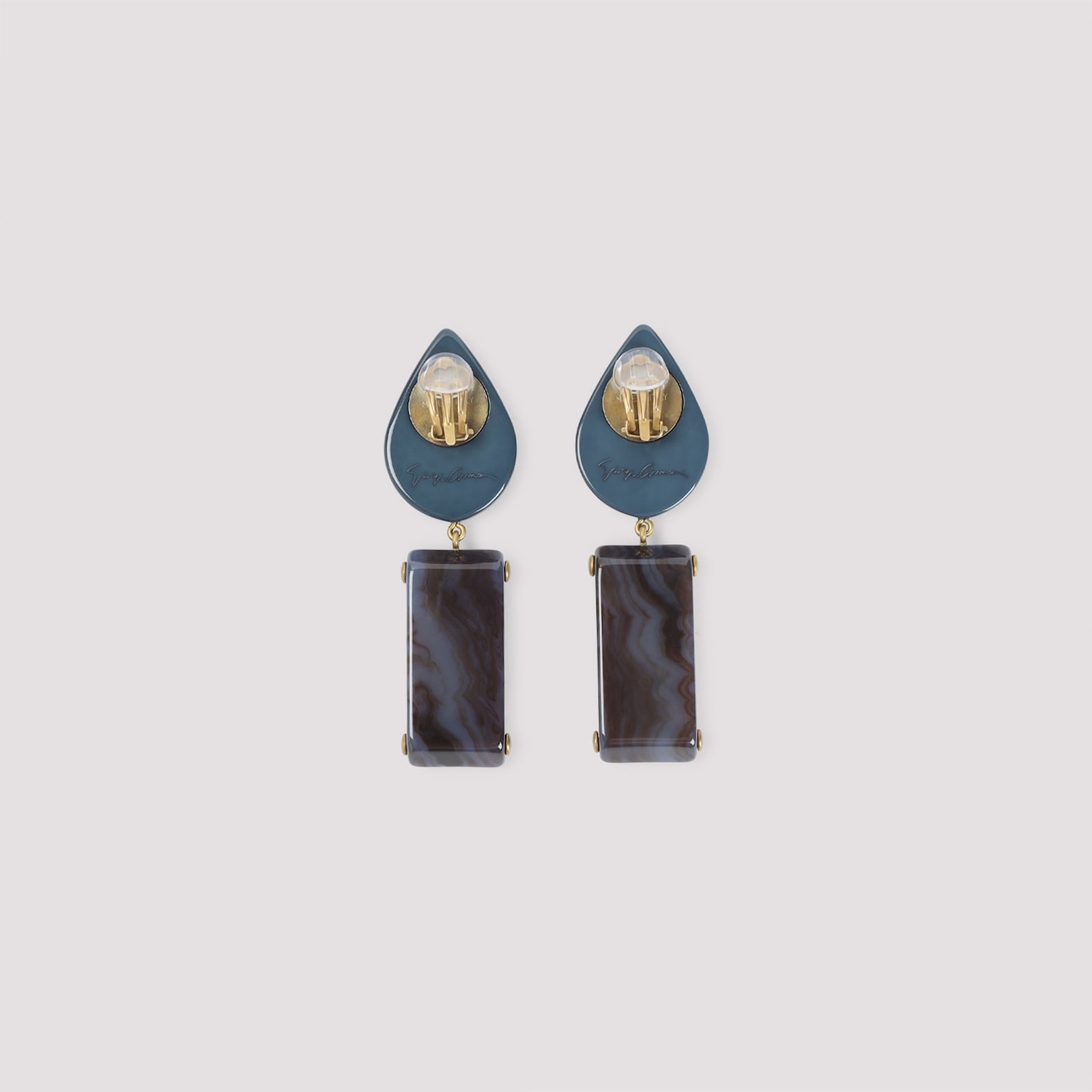 Giorgio Armani Teardrop-rectangular Stone Clip-on Earrings In Blue