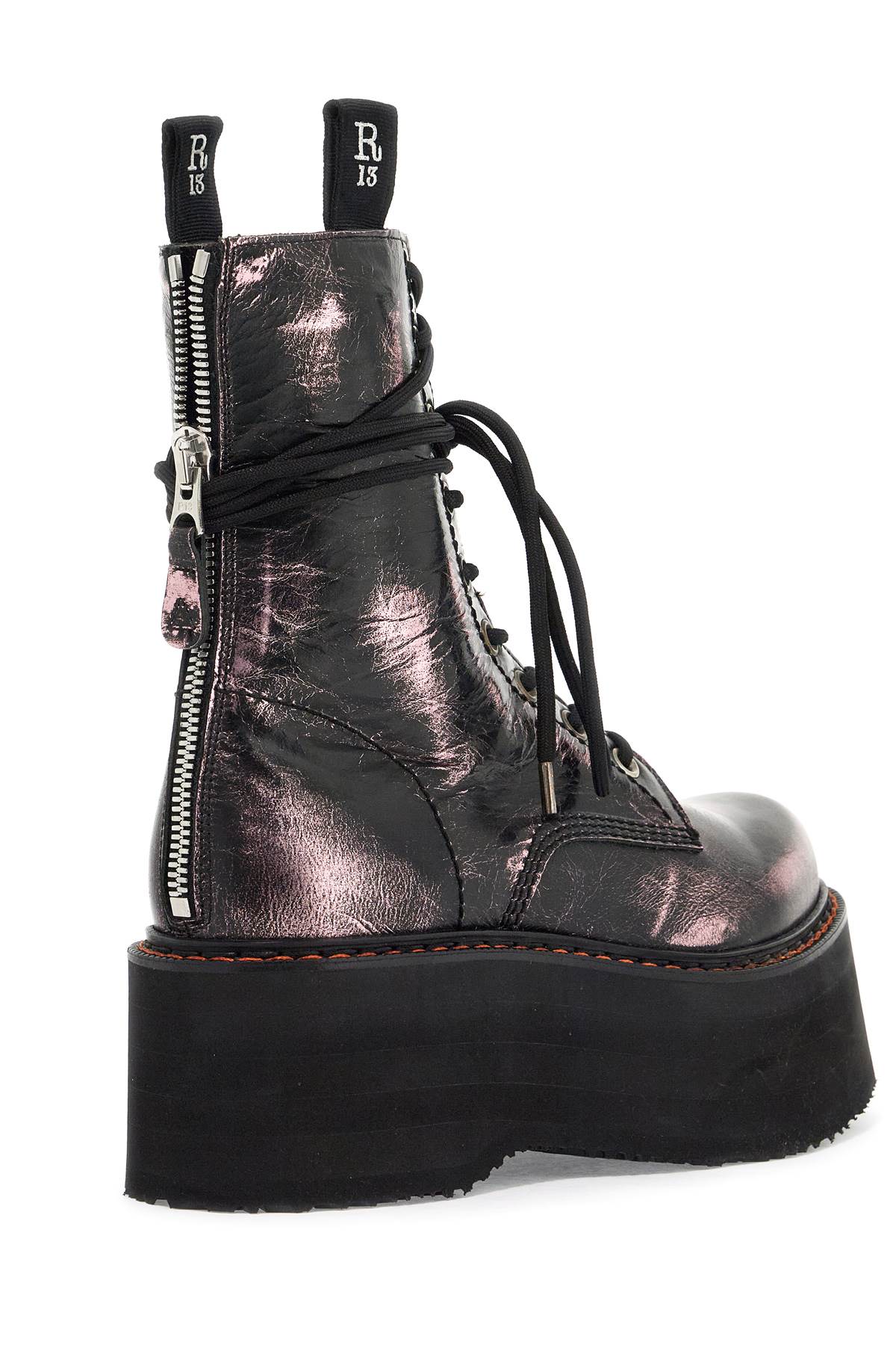 Shop R13 Double Stack Laminated Leather An In Distressed Black With Pink (pink)