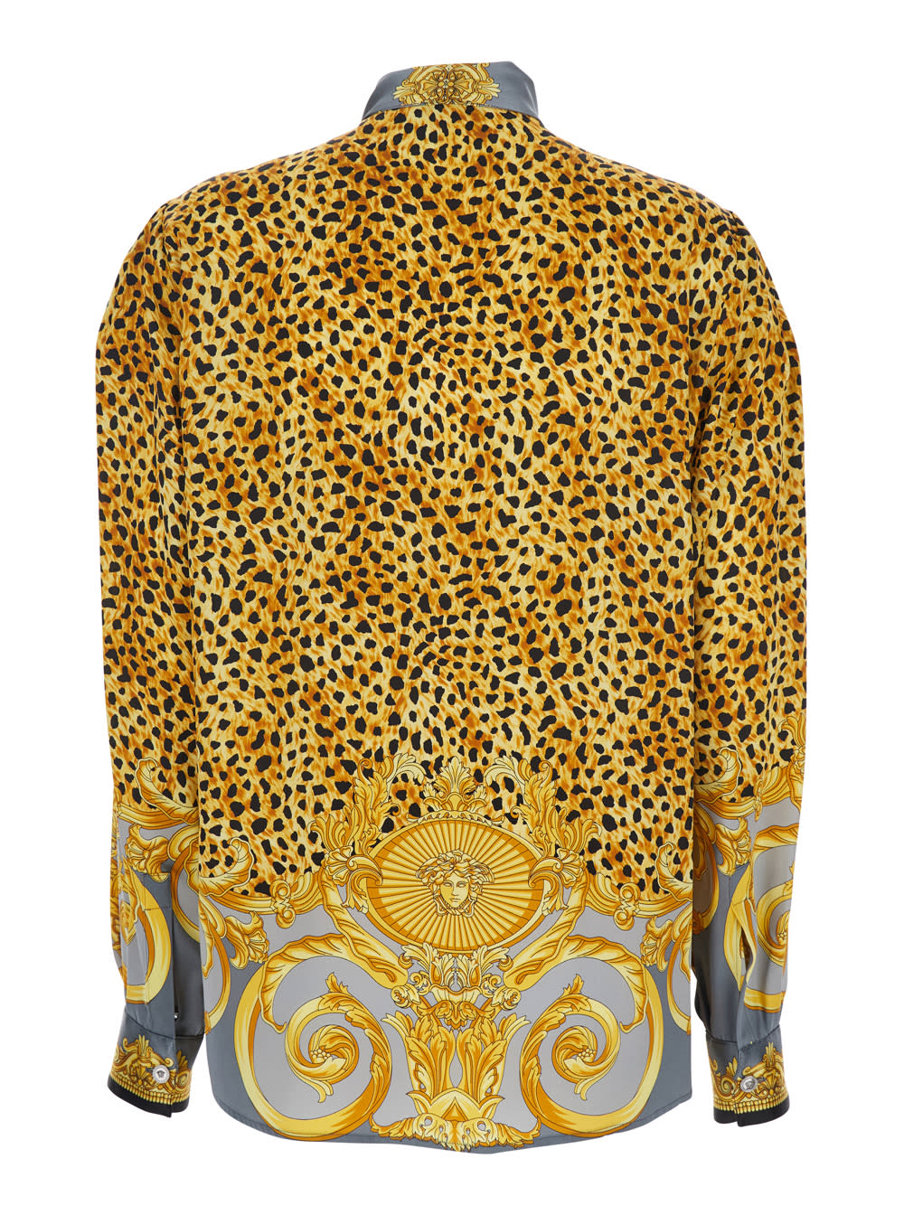 Versace Informal Shirt Cheetah Foulard On Silk Crepe Satin Lw In Gold