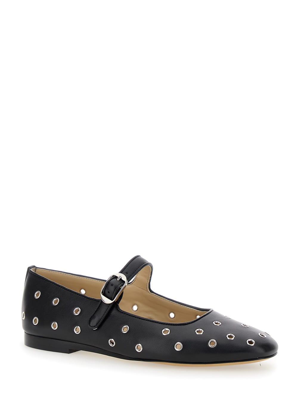 Shop Le Monde Beryl Mary Jane Black Ballerinas With Eyelets In Leather Woman
