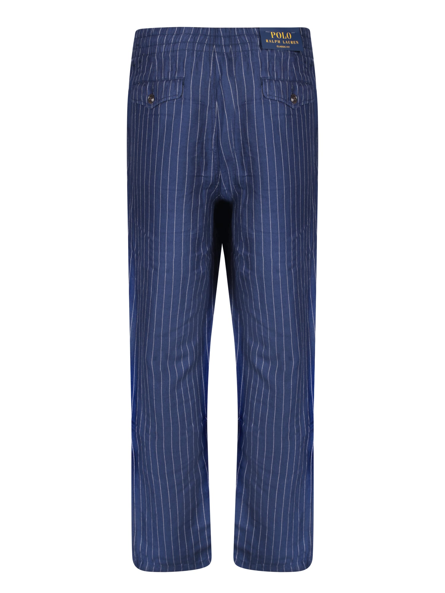 Shop Polo Ralph Lauren Prepster Striped White And Blue Twill Trousers In Beige