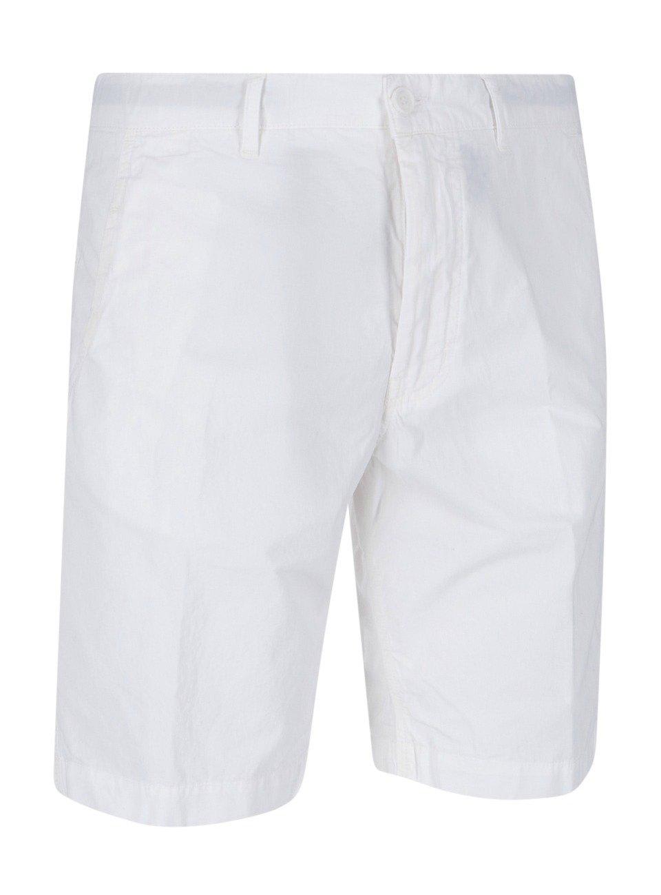 Shop Aspesi Belt-looped Slim-cut Shorts In Bianco