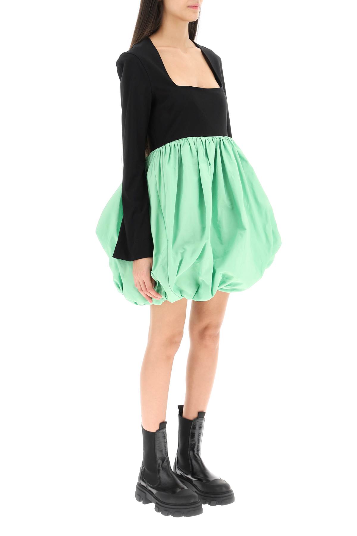 Shop Ganni Balloon Mini Dress In Black (green)