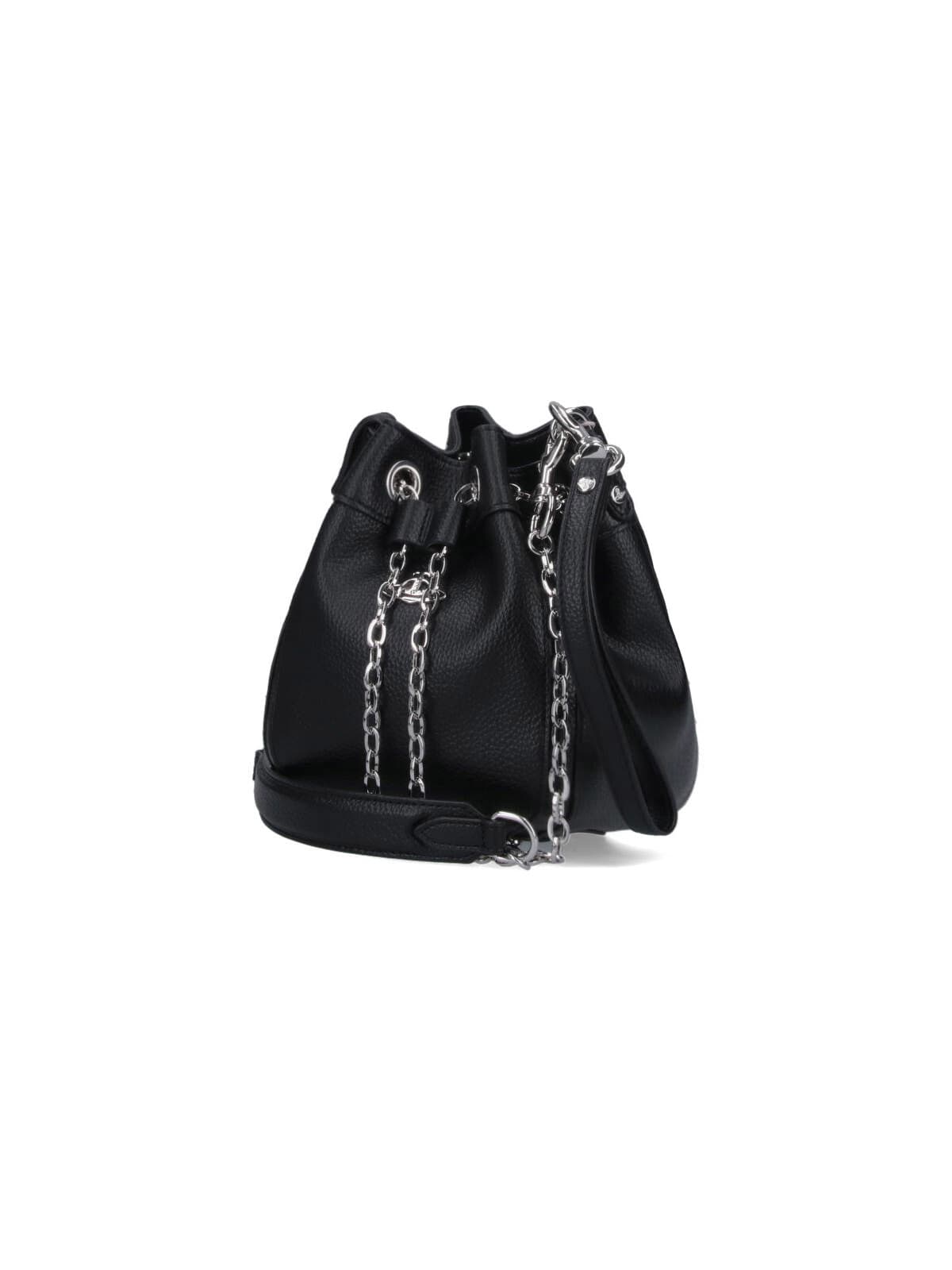 Vivienne Westwood Pebbled Black Bag With Drawstring Closure And Chain Accents In Black