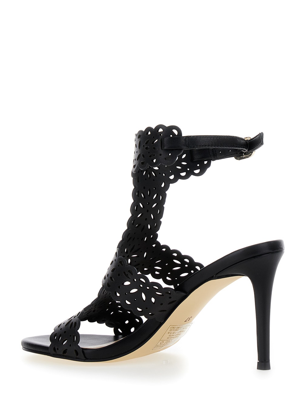 Shop Twinset Black High Sandals With Lace-motif In Leather Woman
