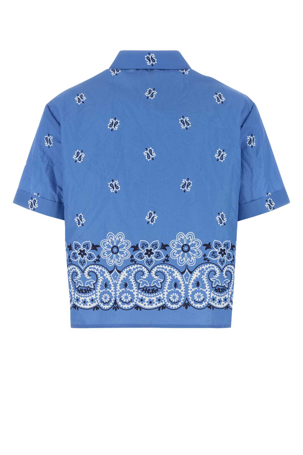 Miu Miu Slub Poplin Shirt With Print In Blue