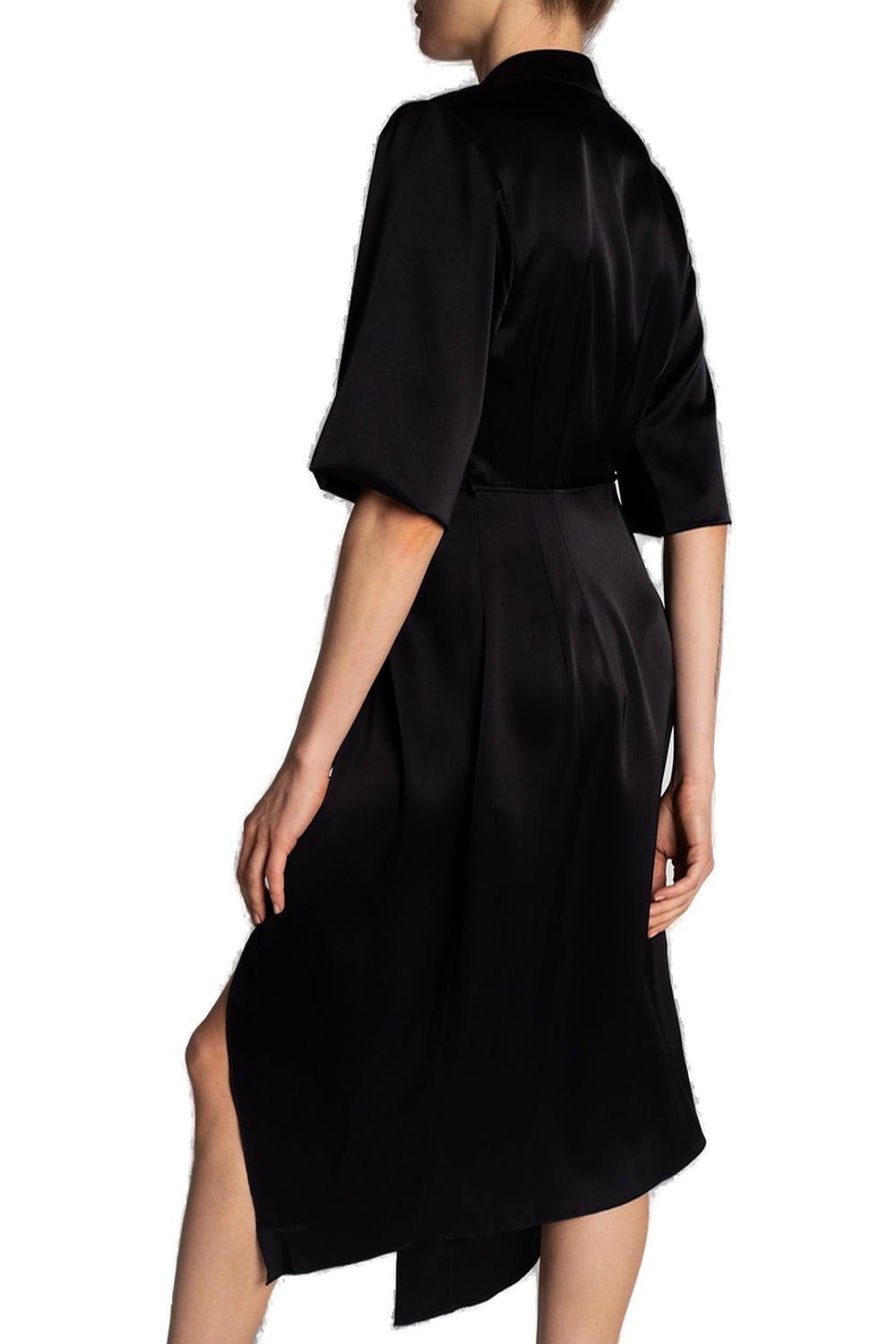 Shop Nanushka Asymmetrical Wrapped Dress In Black