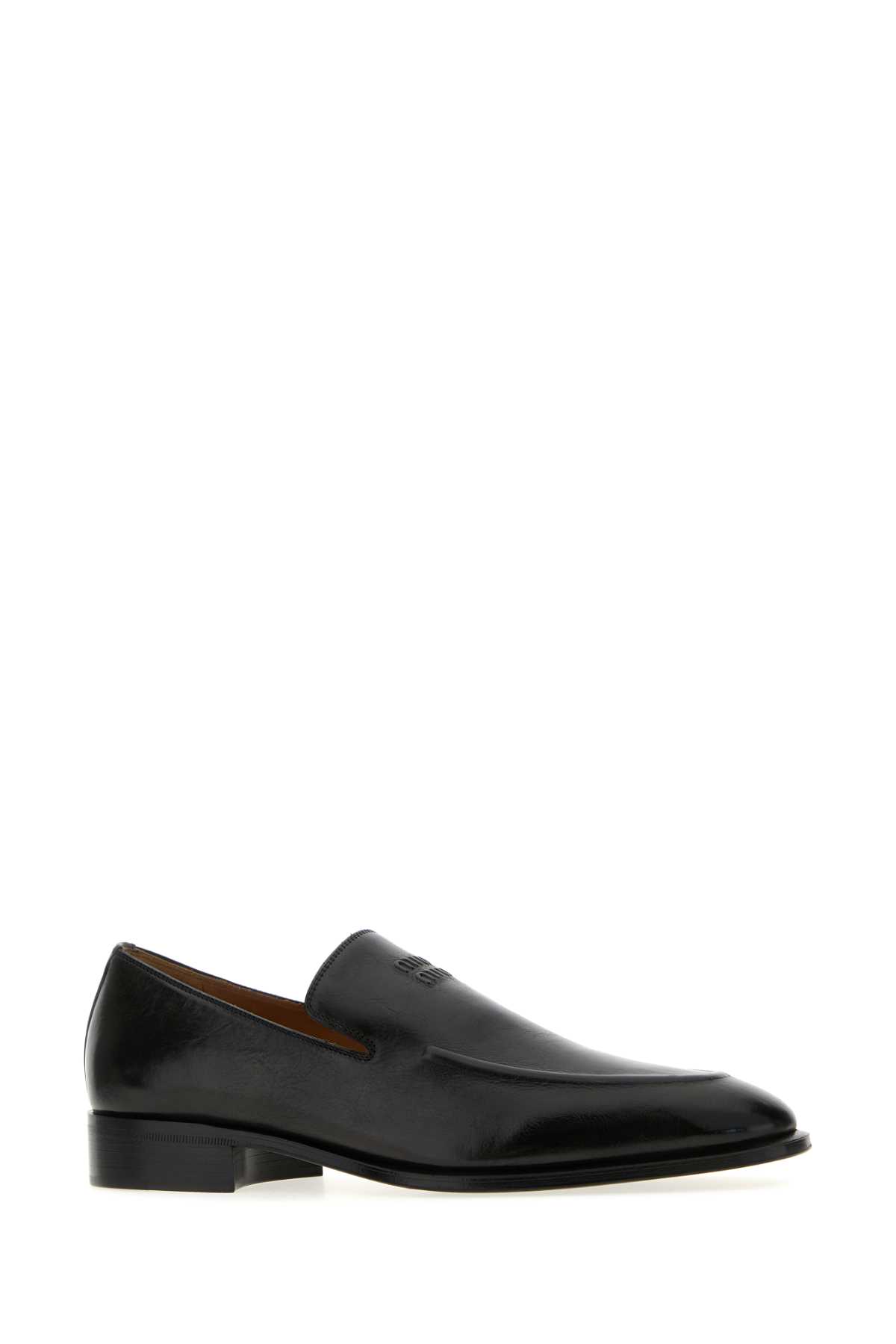 Miu Miu Black Leather Loafers In Black