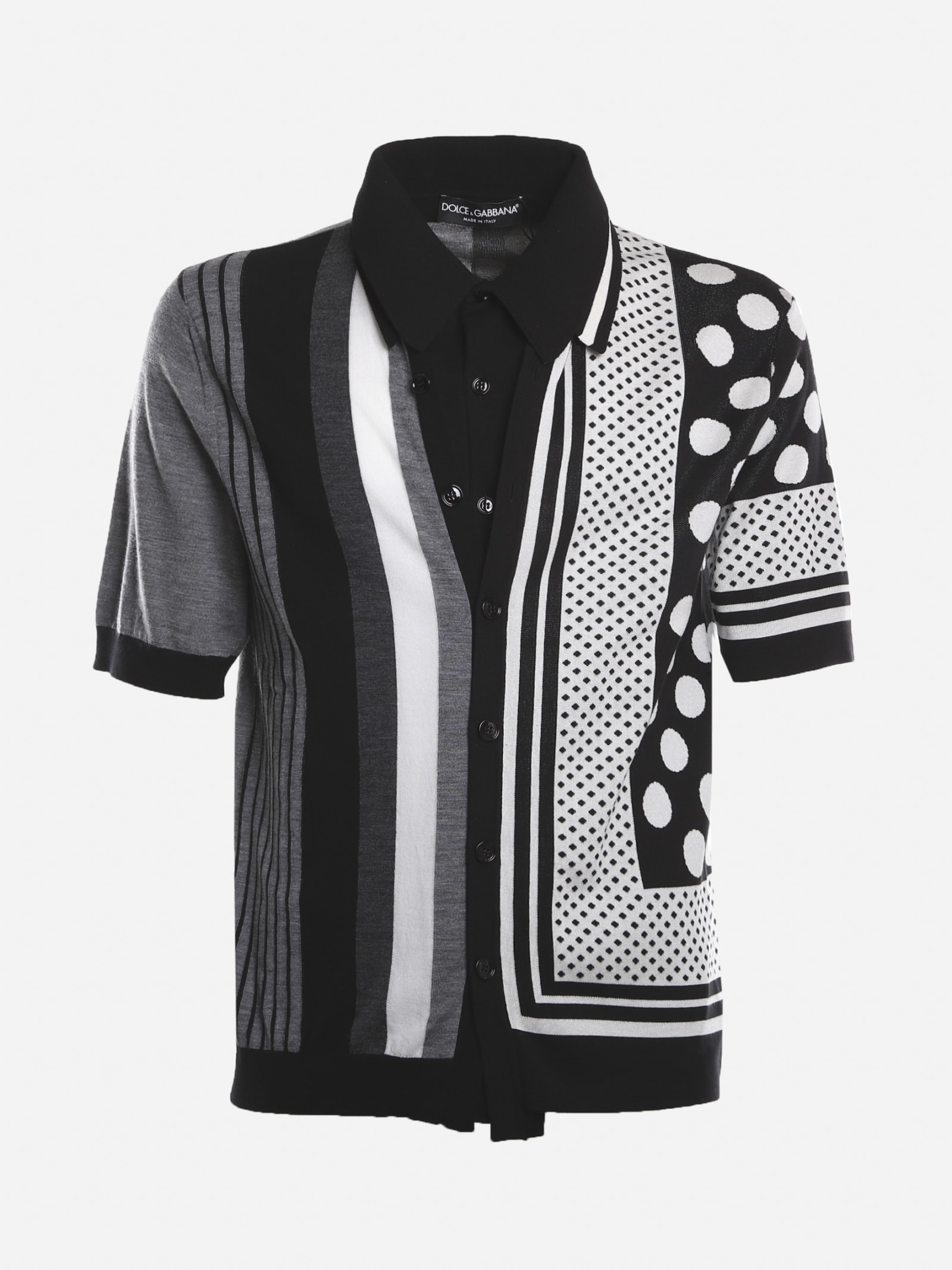 Dolce & Gabbana Silk Blend Polo Shirt With Jacquard Prints
