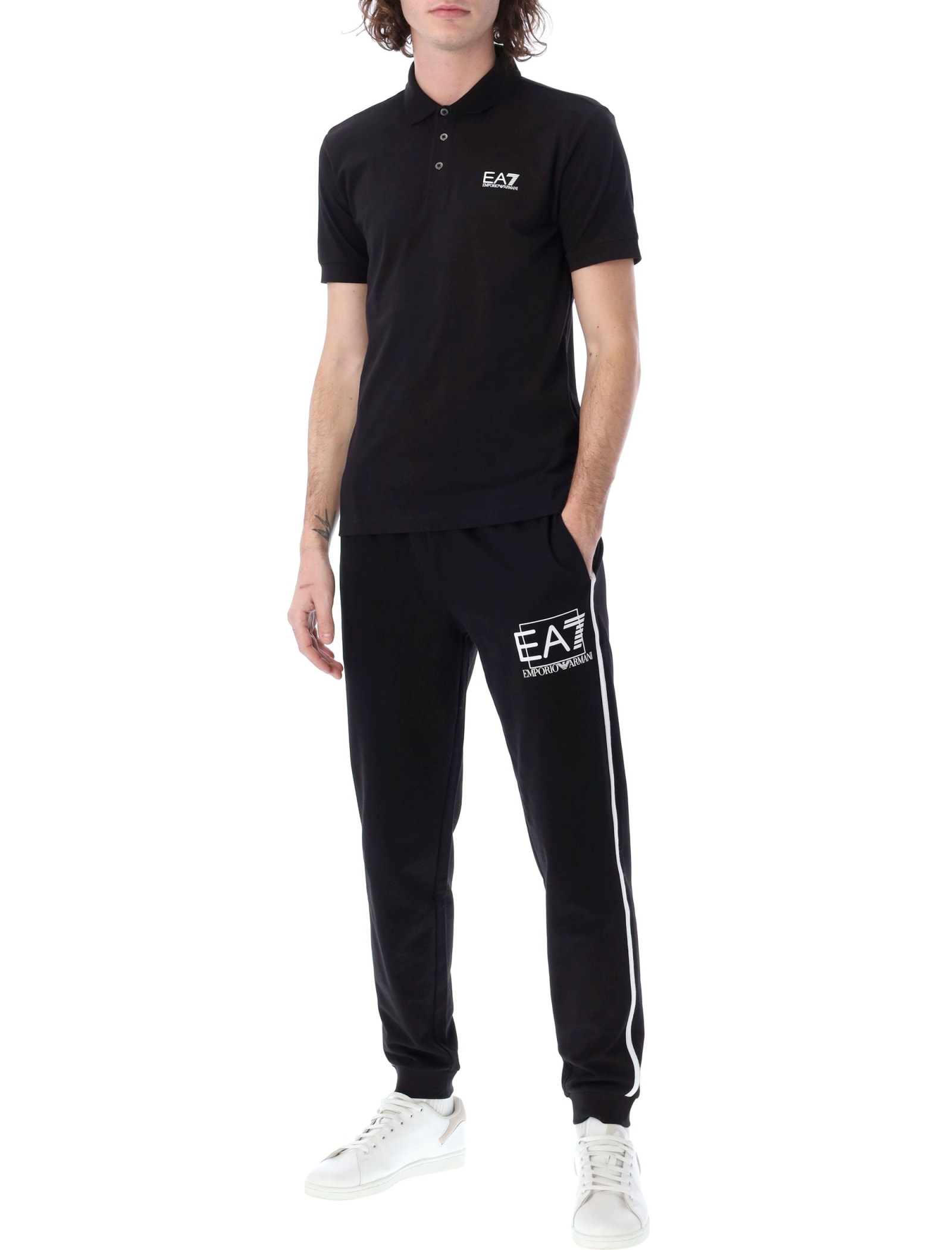 Shop Ea7 Core Identity Stretch-cotton Polo Shirt In Black