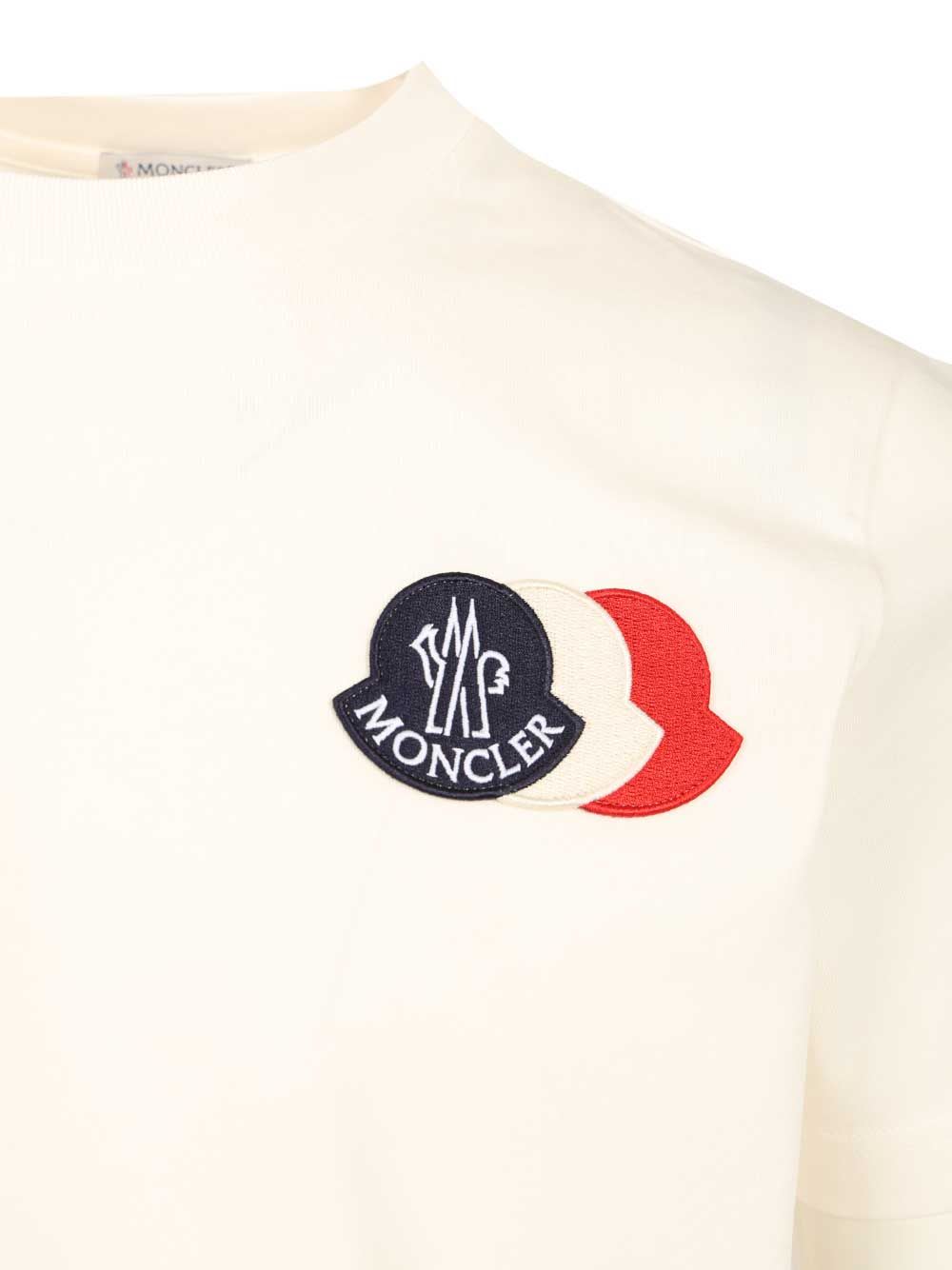 Moncler Ivory Cotton Tricolour Logo T-shirt In White