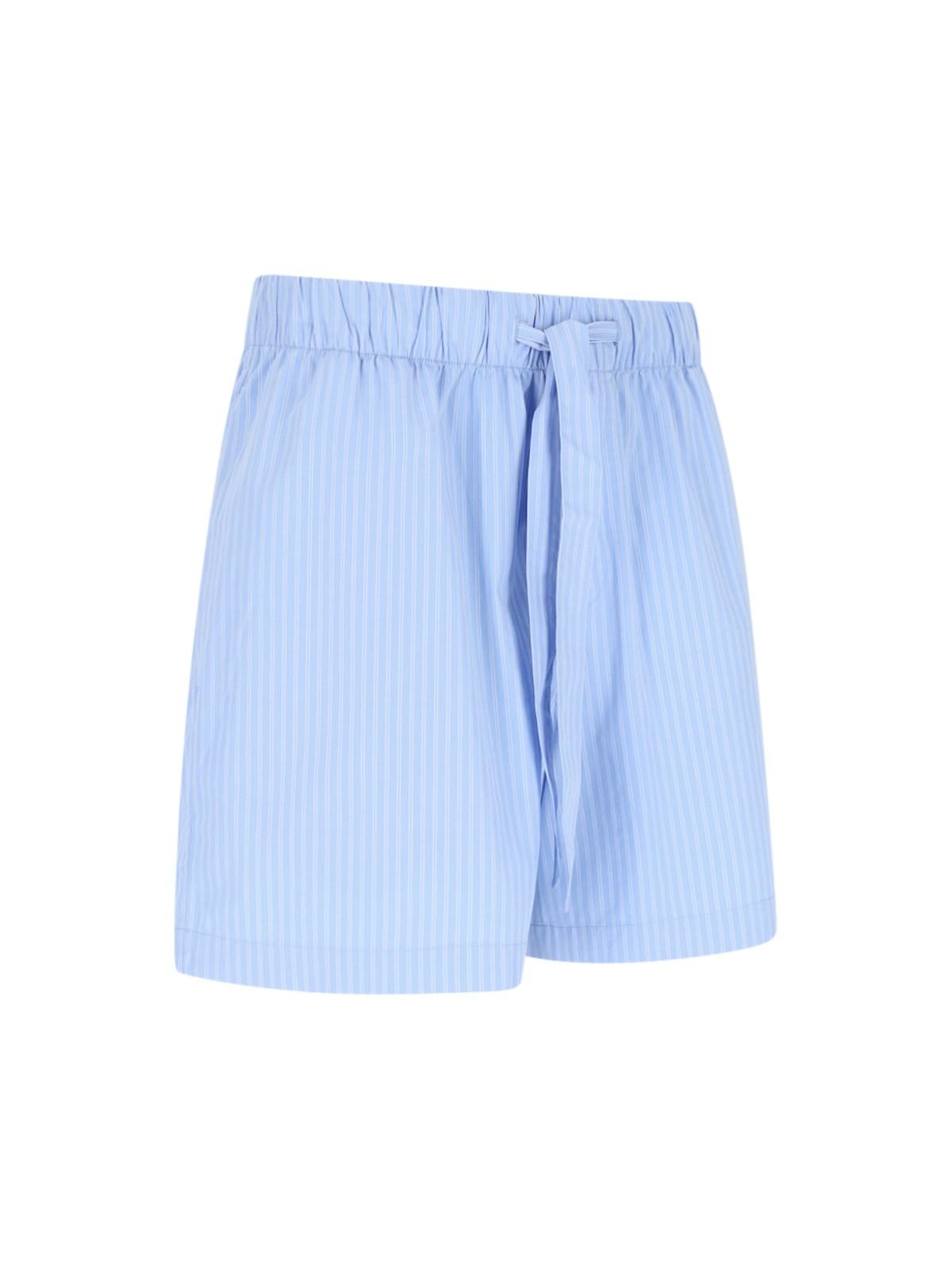 Shop Tekla Pin Stripes Shorts In Blue/white