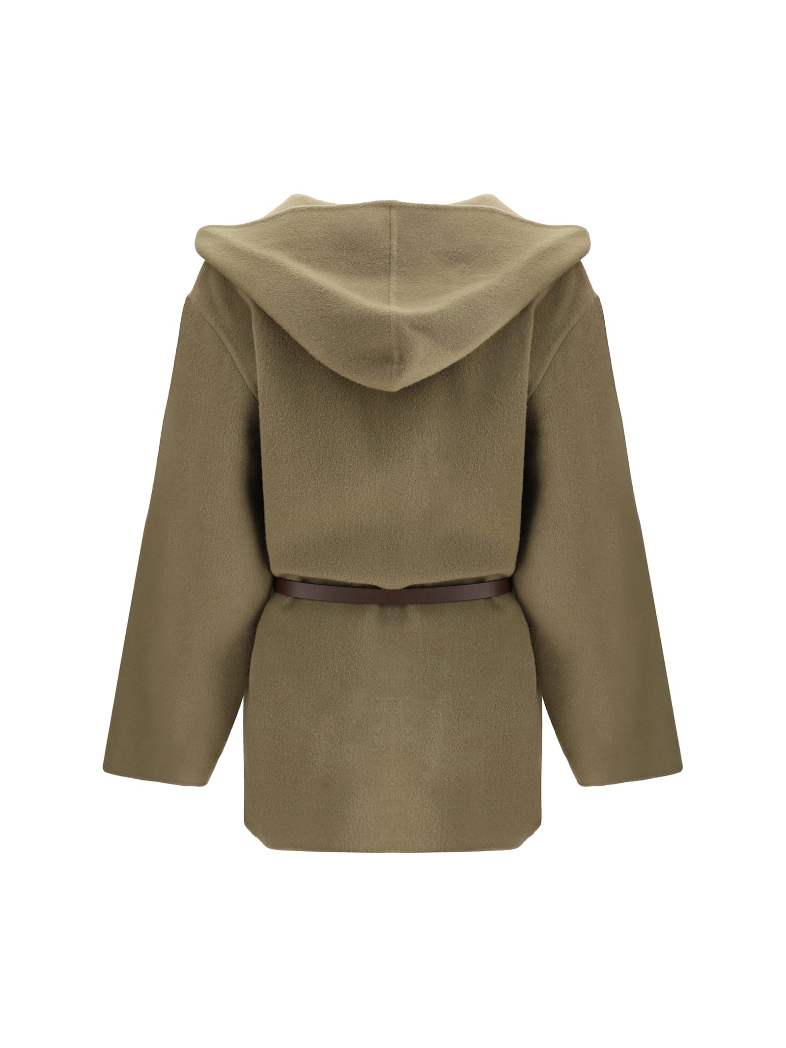 Jacob Cohen Hooded Wool Double-cloth Belted Pea Coat In Green