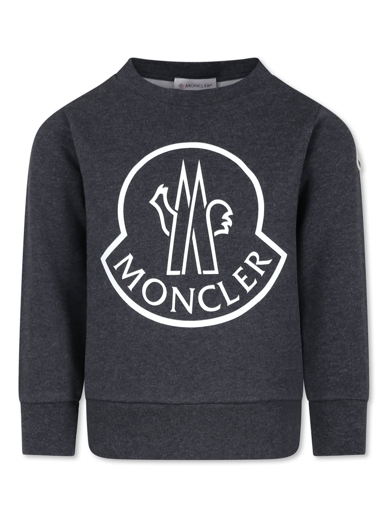 Shop Moncler Dark Grey Crew Neck Sweatshirt With Maxi Logo