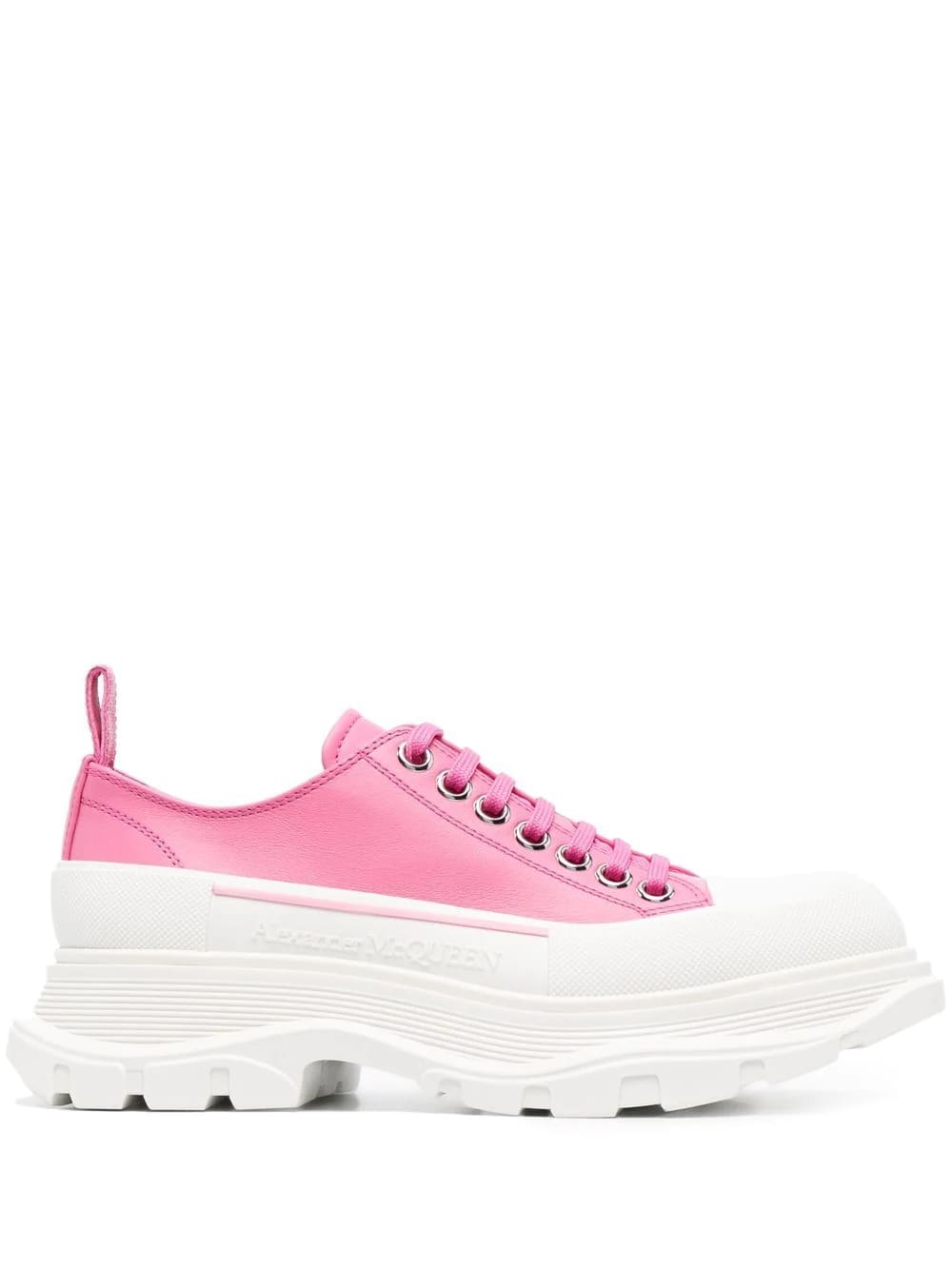 ALEXANDER MCQUEEN PINK AND WHITE TREAD SLICK LACED SHOES