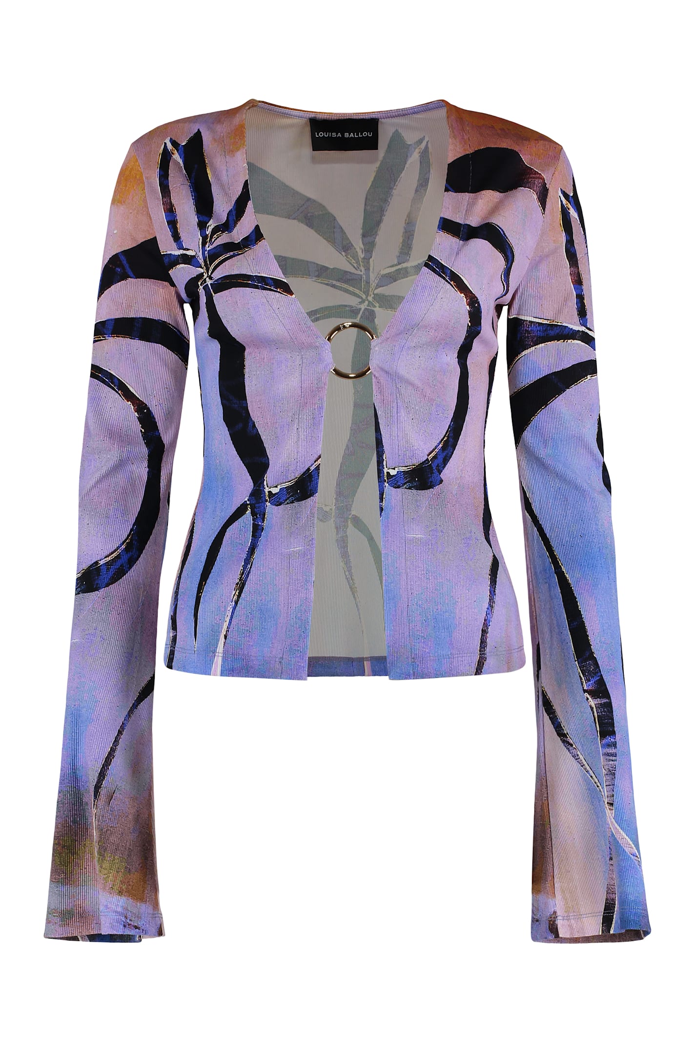 Louisa Ballou Abstract Pattern Long Sleeve Open Front Top In Multi