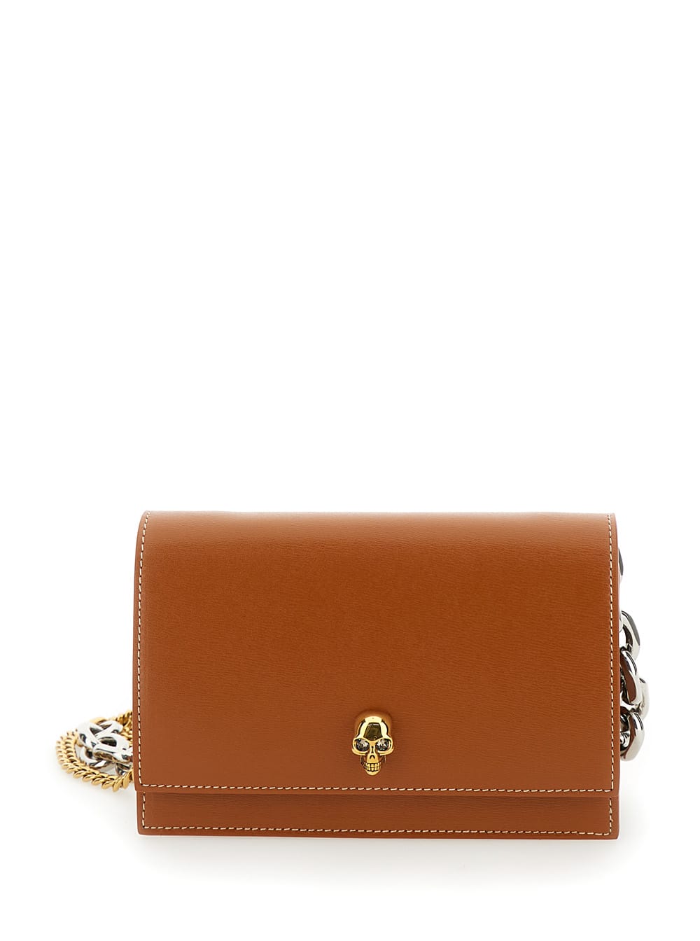 Shop Alexander Mcqueen Small Skull Caramel Crossbody Bag With Skull Detail In Leather Woman In Brown