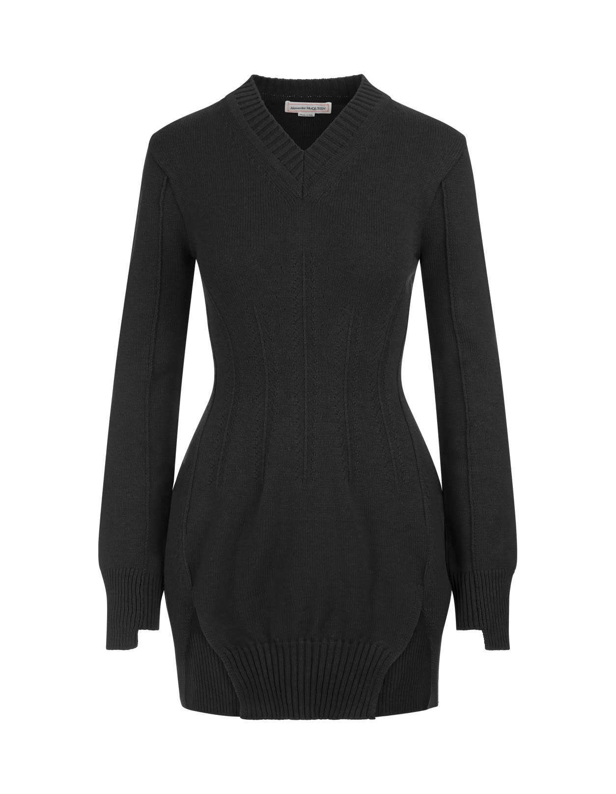 Alexander McQueen Black Cashmere Tunic Sweater With Corset Stitching