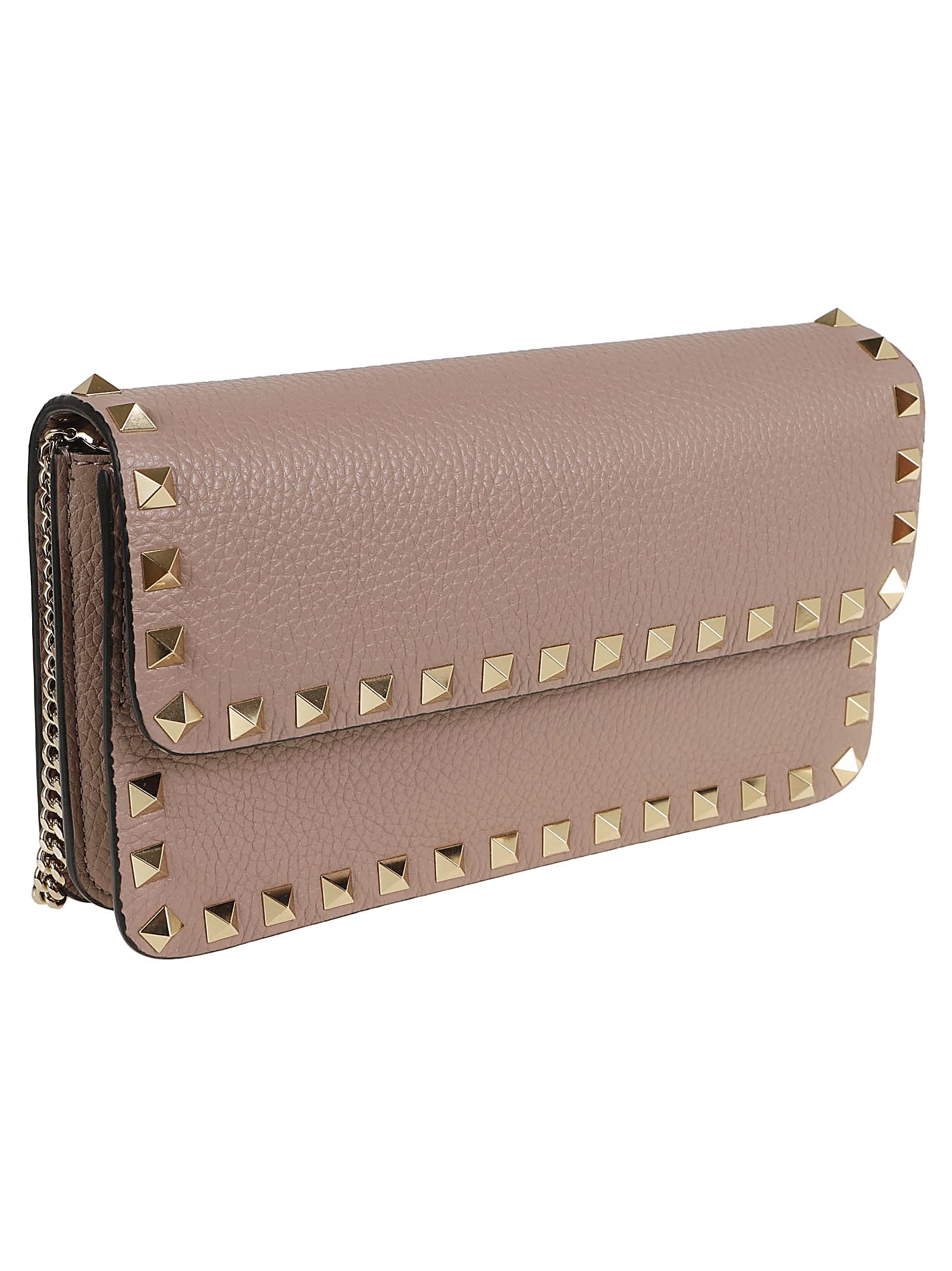 Shop Valentino Wallet W/strap Rockstud Platinum Studs In Poudre