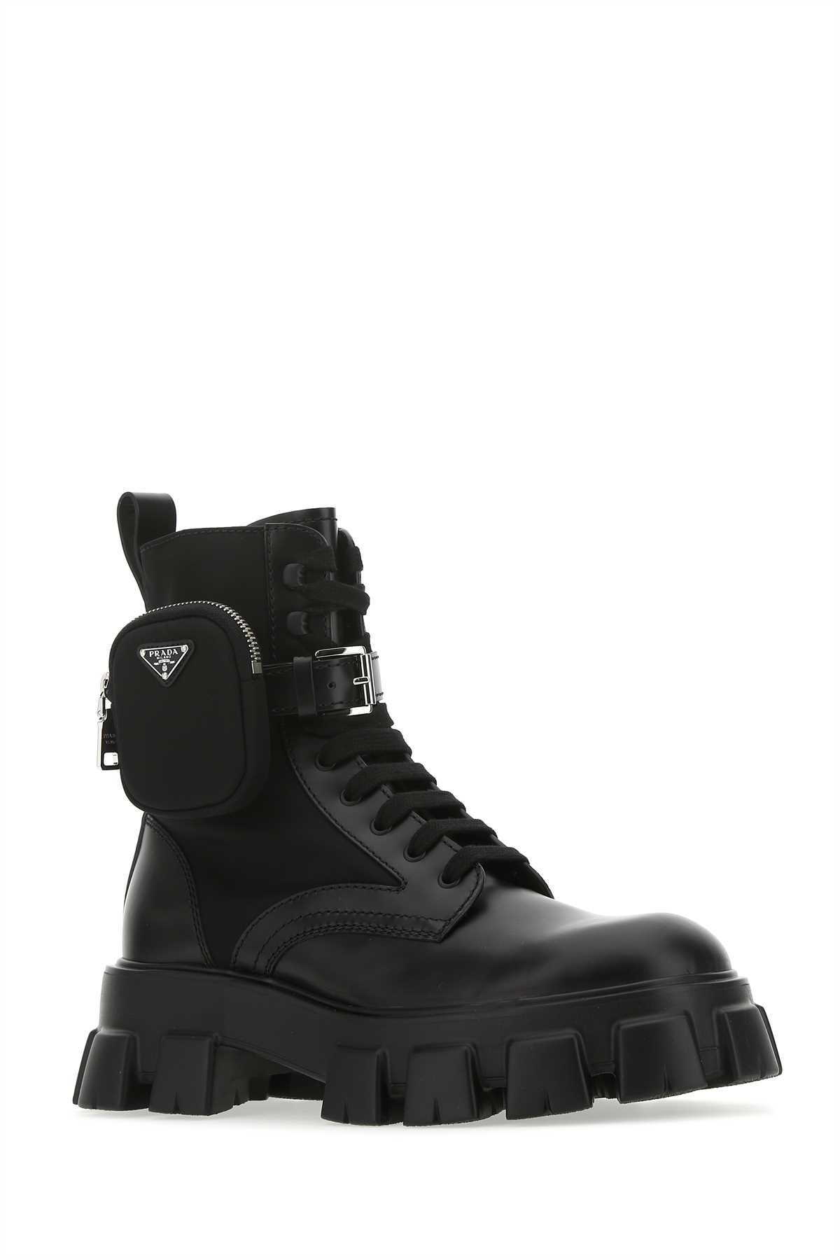 Shop Prada Black Leather And Nylon Monolith Boots In Nero