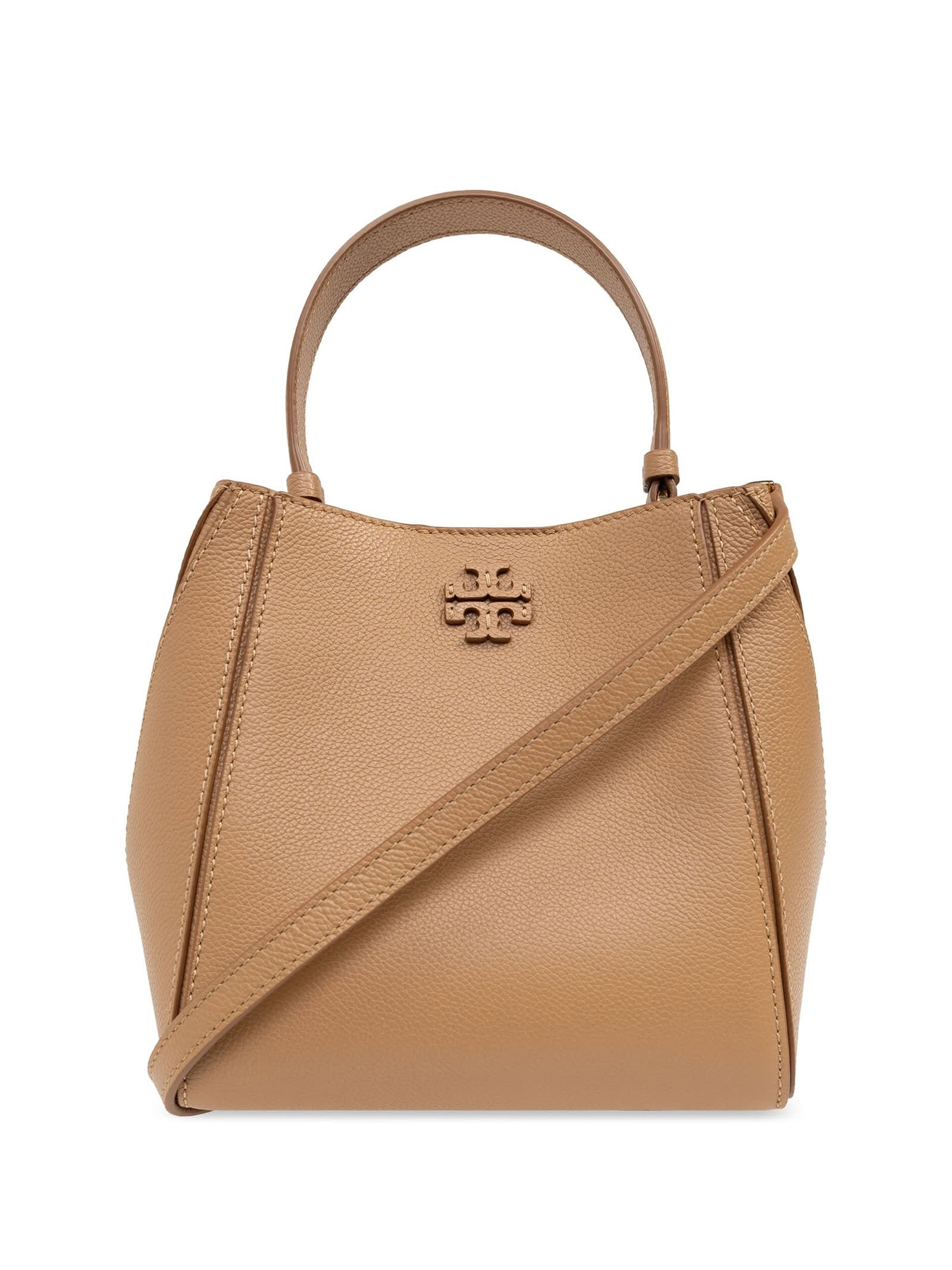 Shop Tory Burch Mcgraw Bucket Bag Brown Leather In Tiramisu