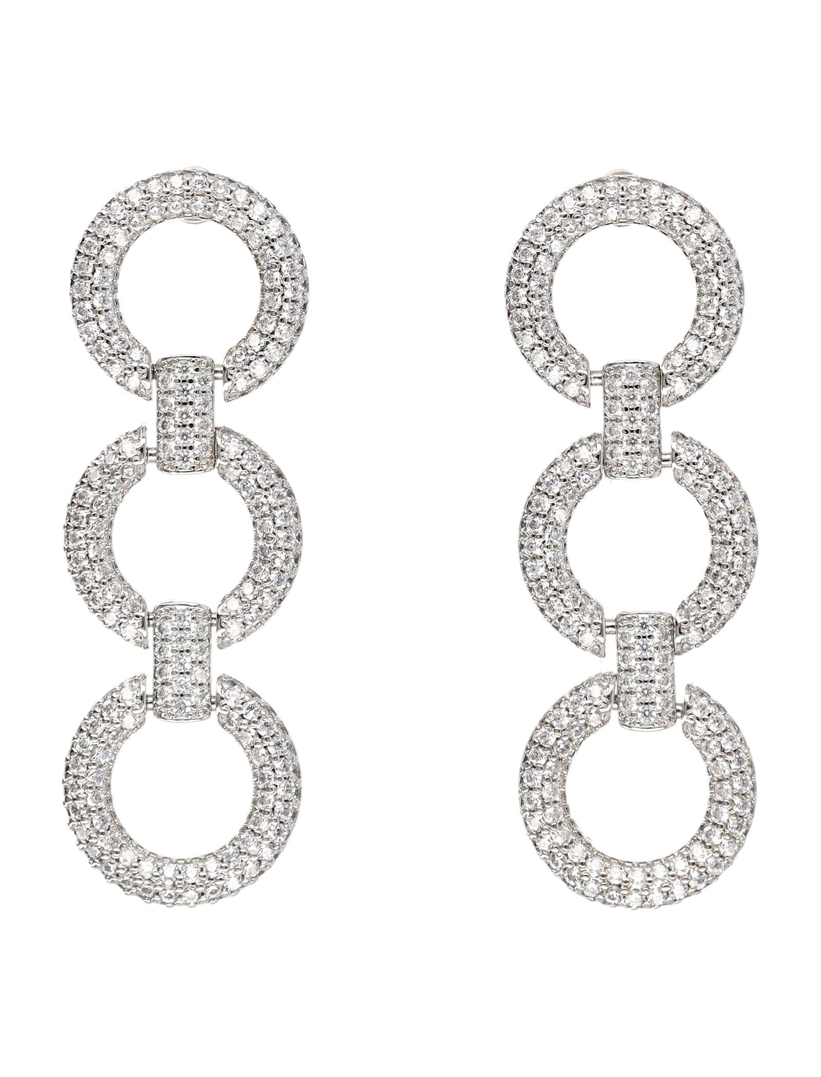Self-portrait Crystal Link Three-tiered Earrings In Silver