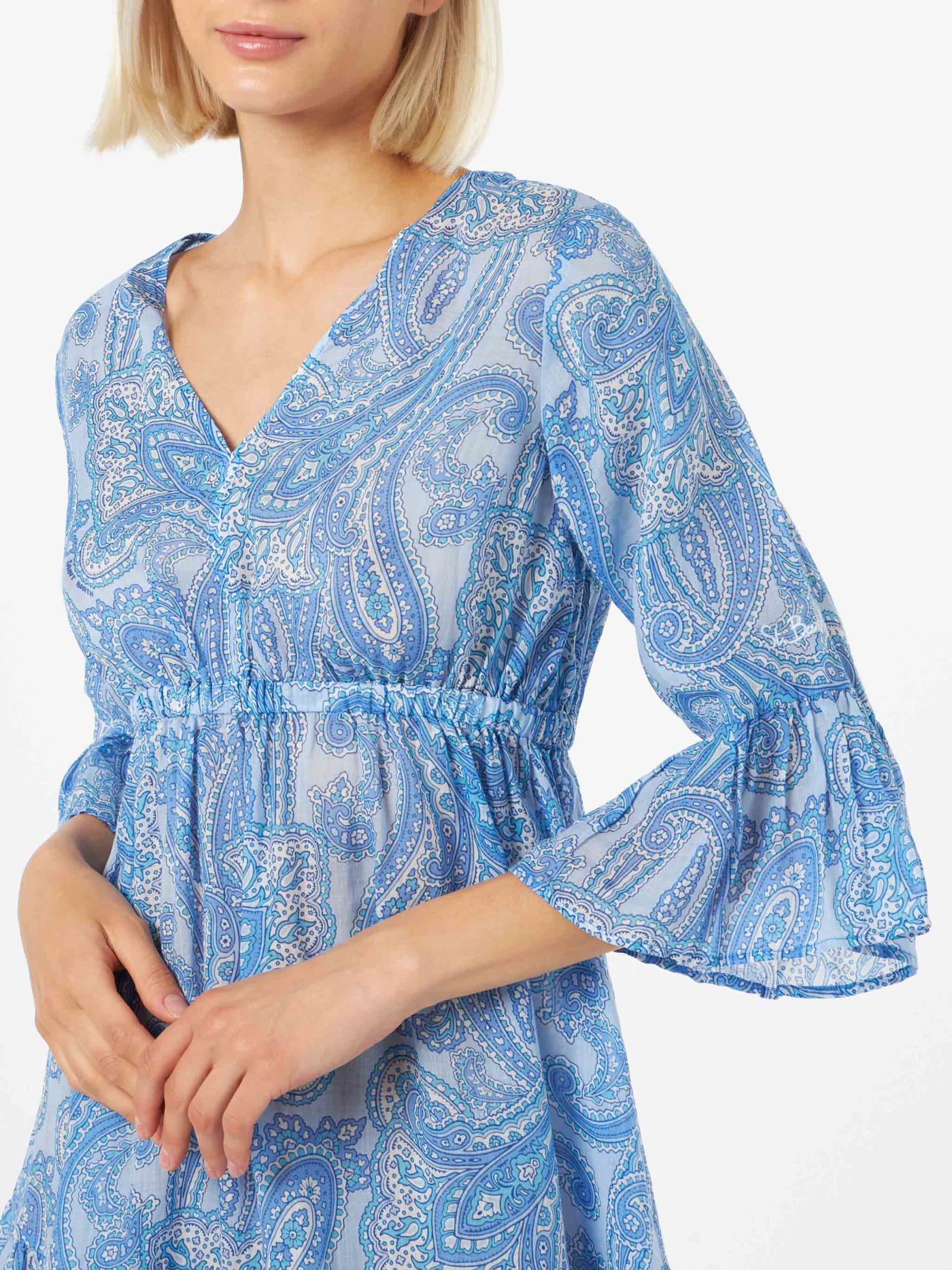 Mc2 Saint Barth Woman Linen Paisly Short Dress April In Sky