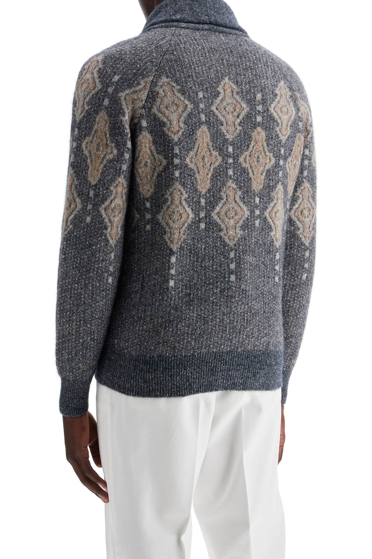 Shop Brunello Cucinelli Geometric Jacquard Pattern In Blu+grigio+cammello (blue)