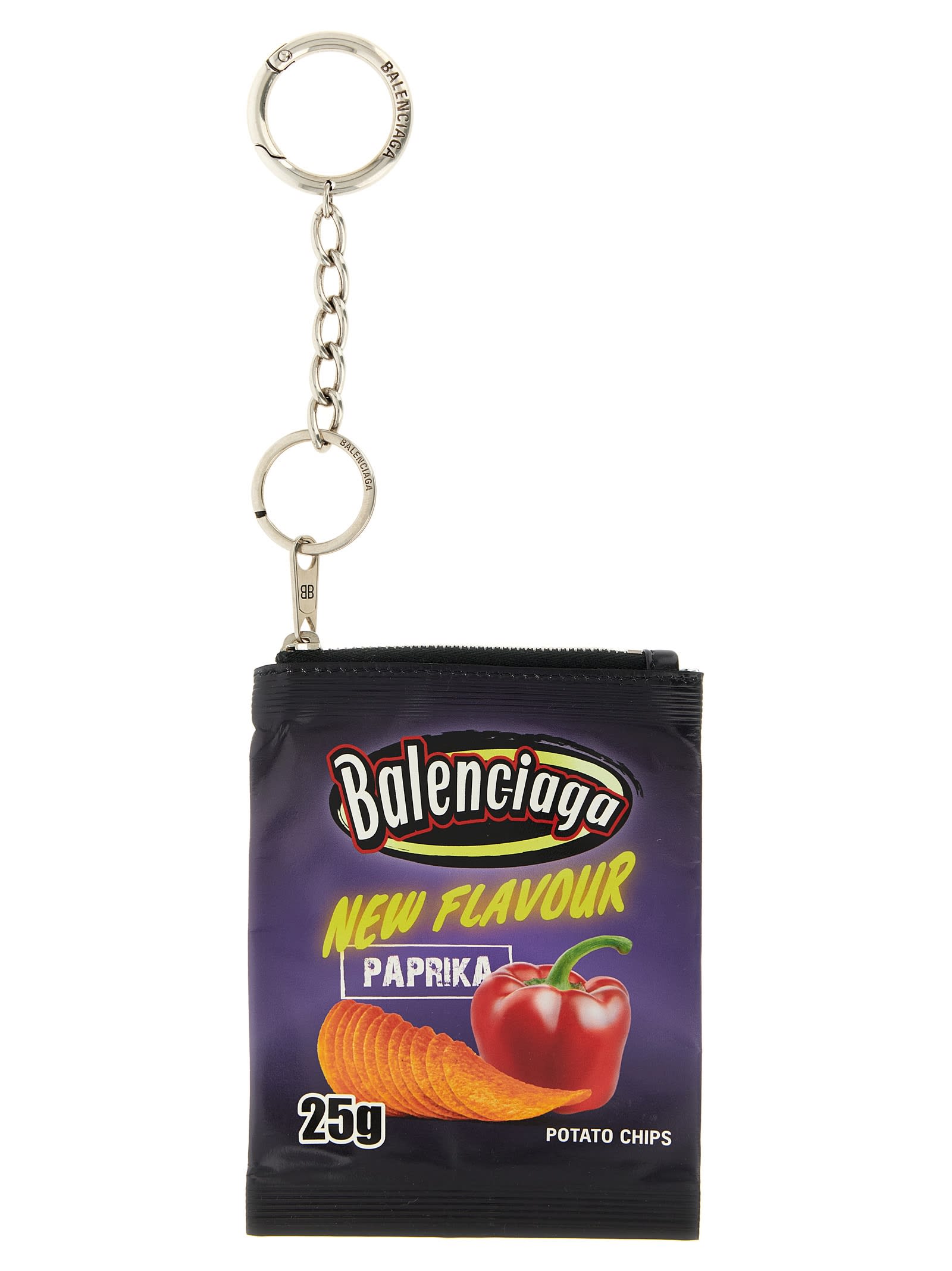 Balenciaga Keyring With Printed Design And Chain In Purple