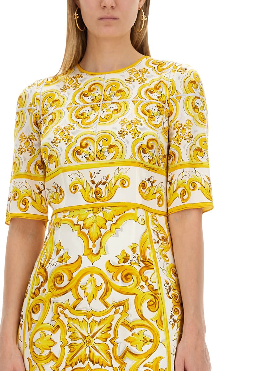 Shop Dolce & Gabbana Silk Charmeuse Midi Dress In Yellow