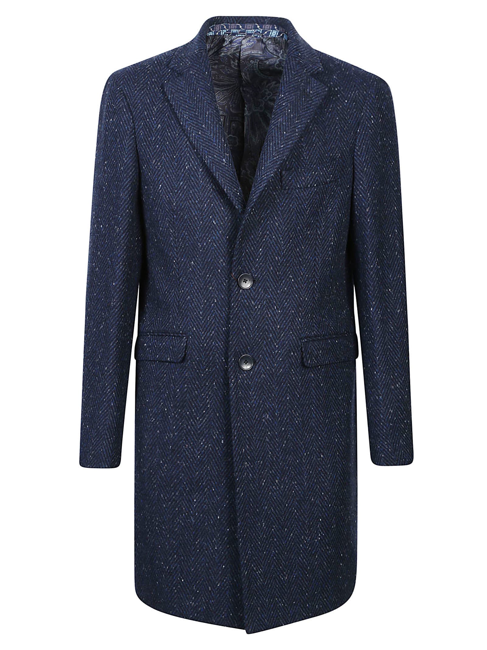 Etro Semi-traditional Regular Coat In Blu Navy