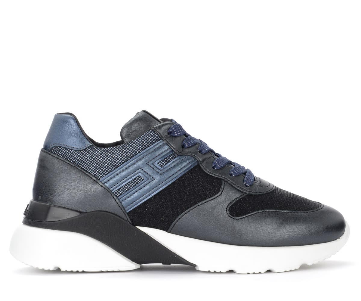 Hogan H385 Active One Trainer In Blue Laminated Leather