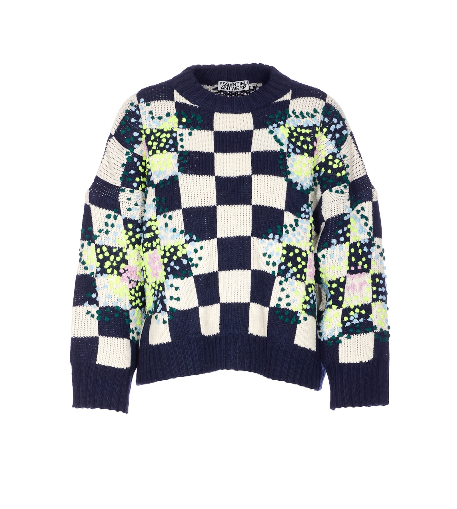 Essentiel Antwerp Embroidered Check Sweater In Blue