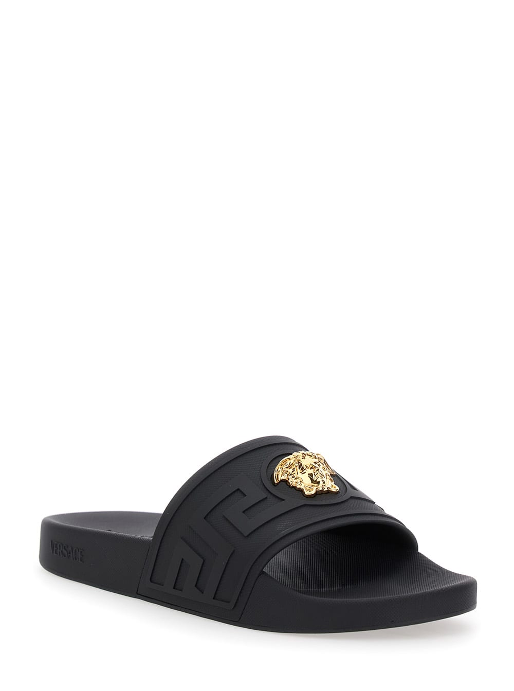 Versace Black Sandals With Medusa Plaque On The Front In Tech Fabric Man In Black