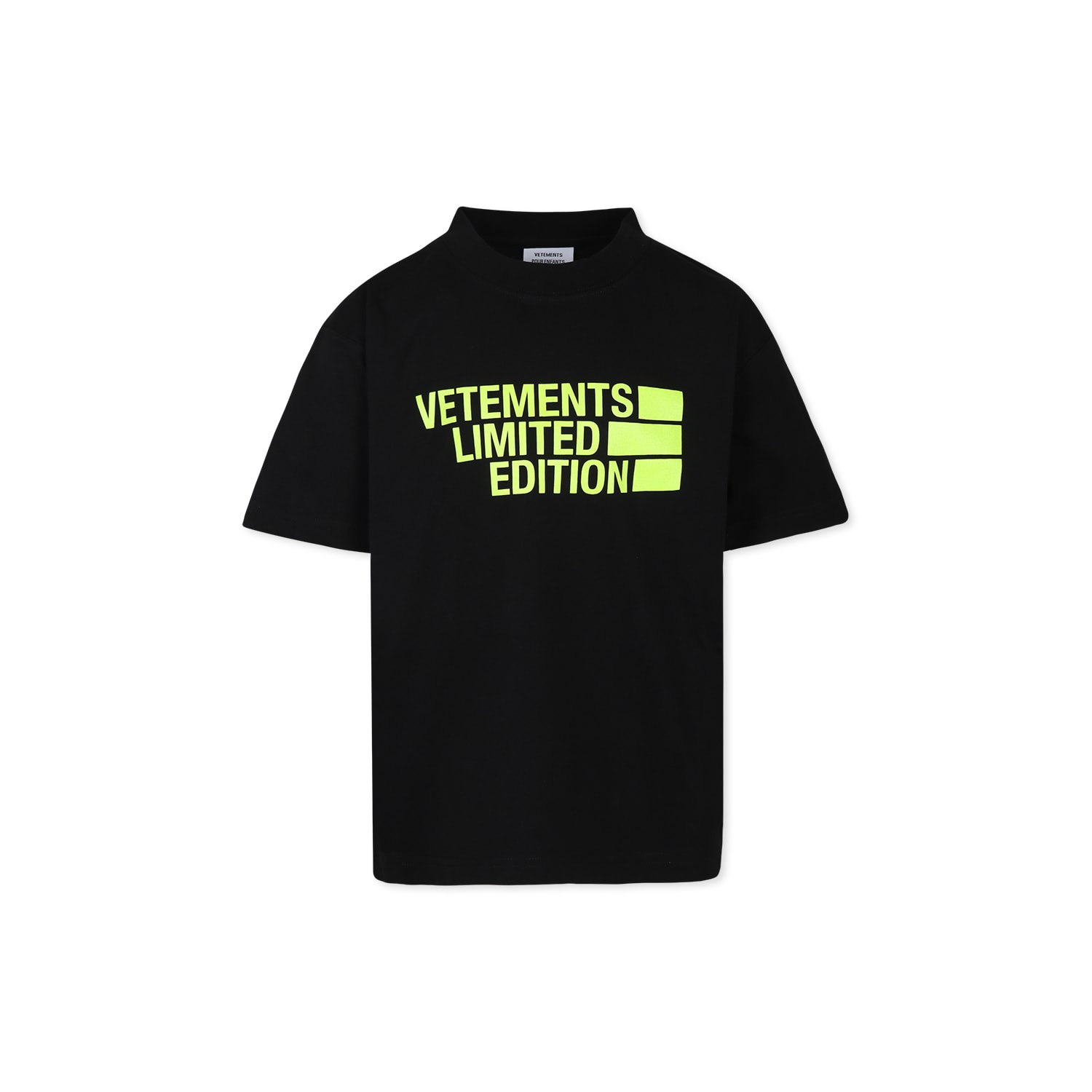 Shop Vetements Black T-shirt For Kids With Neon Yellow Logo