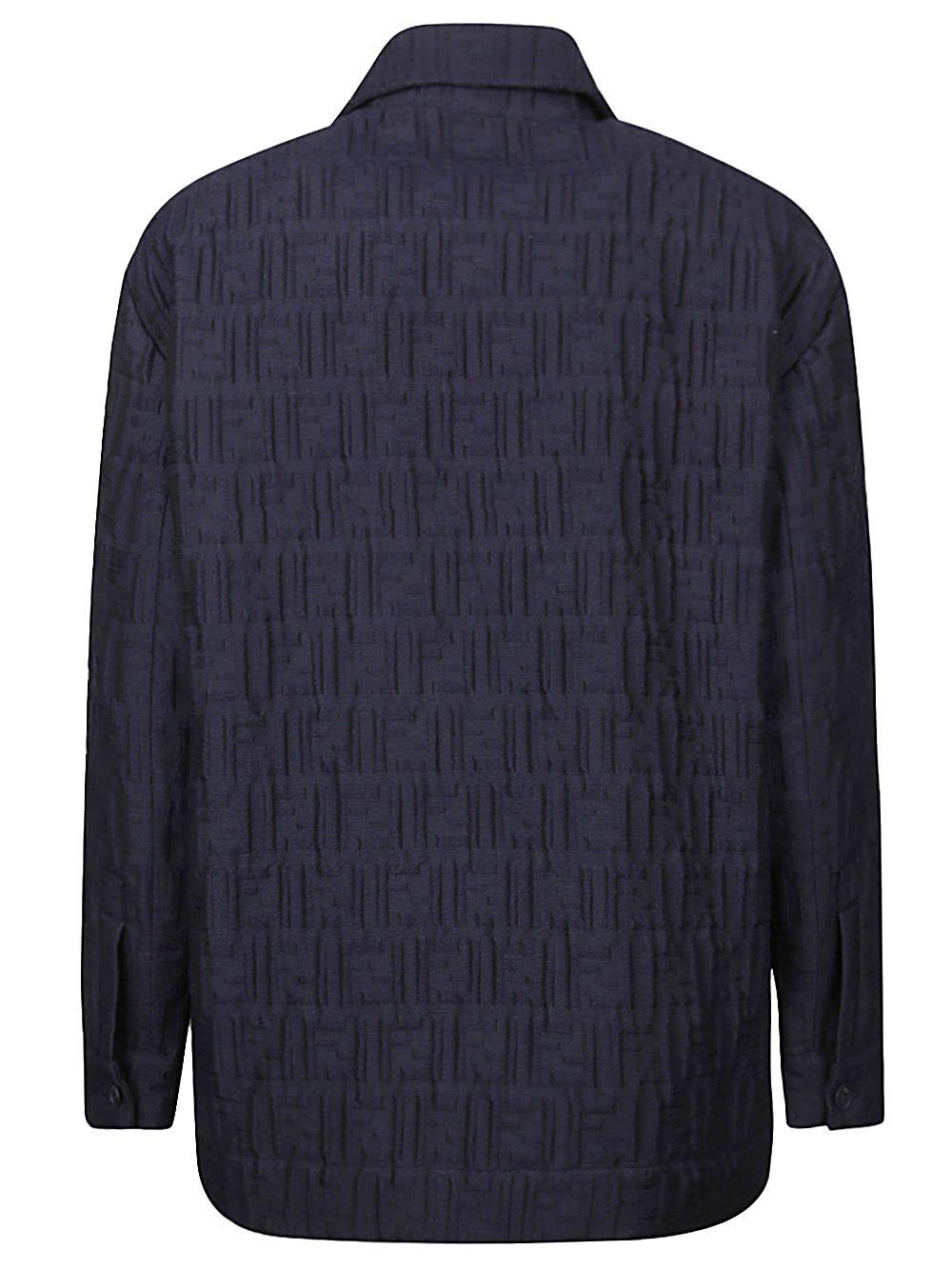 Shop Fendi Monogrammed Collared Long-sleeve Shirt In Blu