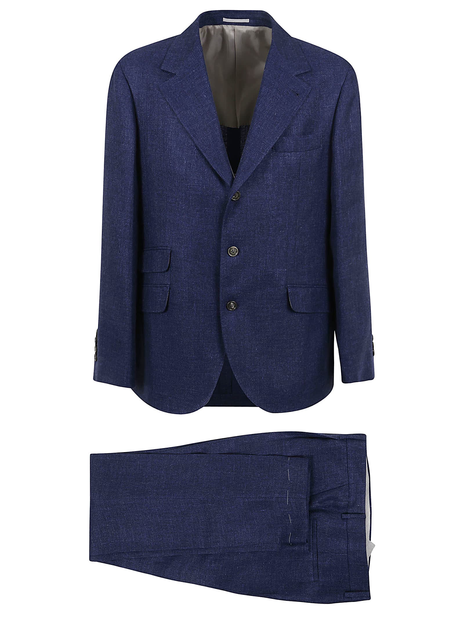 Brunello Cucinelli Blue Linen Leisure Fit Suit