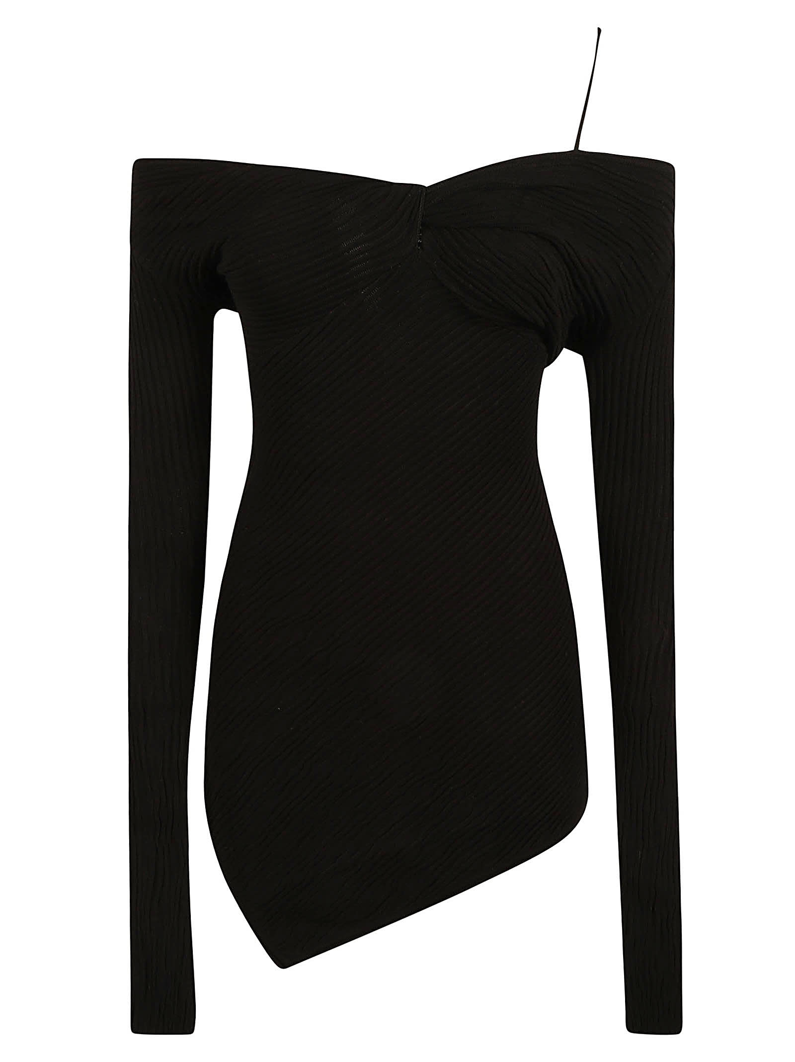 Shop Attico Asymmetric Off-shoulder Short Dress In Black
