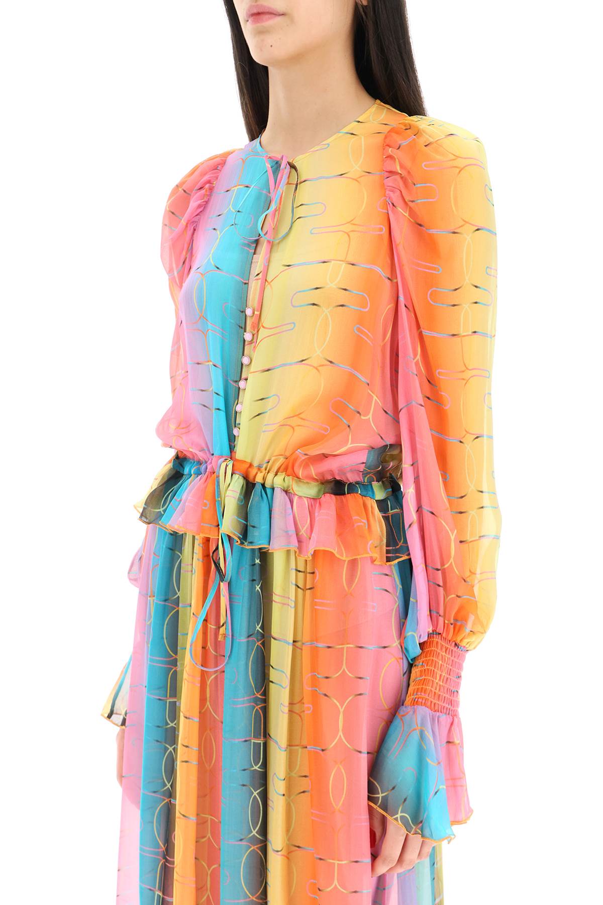 Shop Siedres Alora Long Silk Chiffon Dress In Multi
