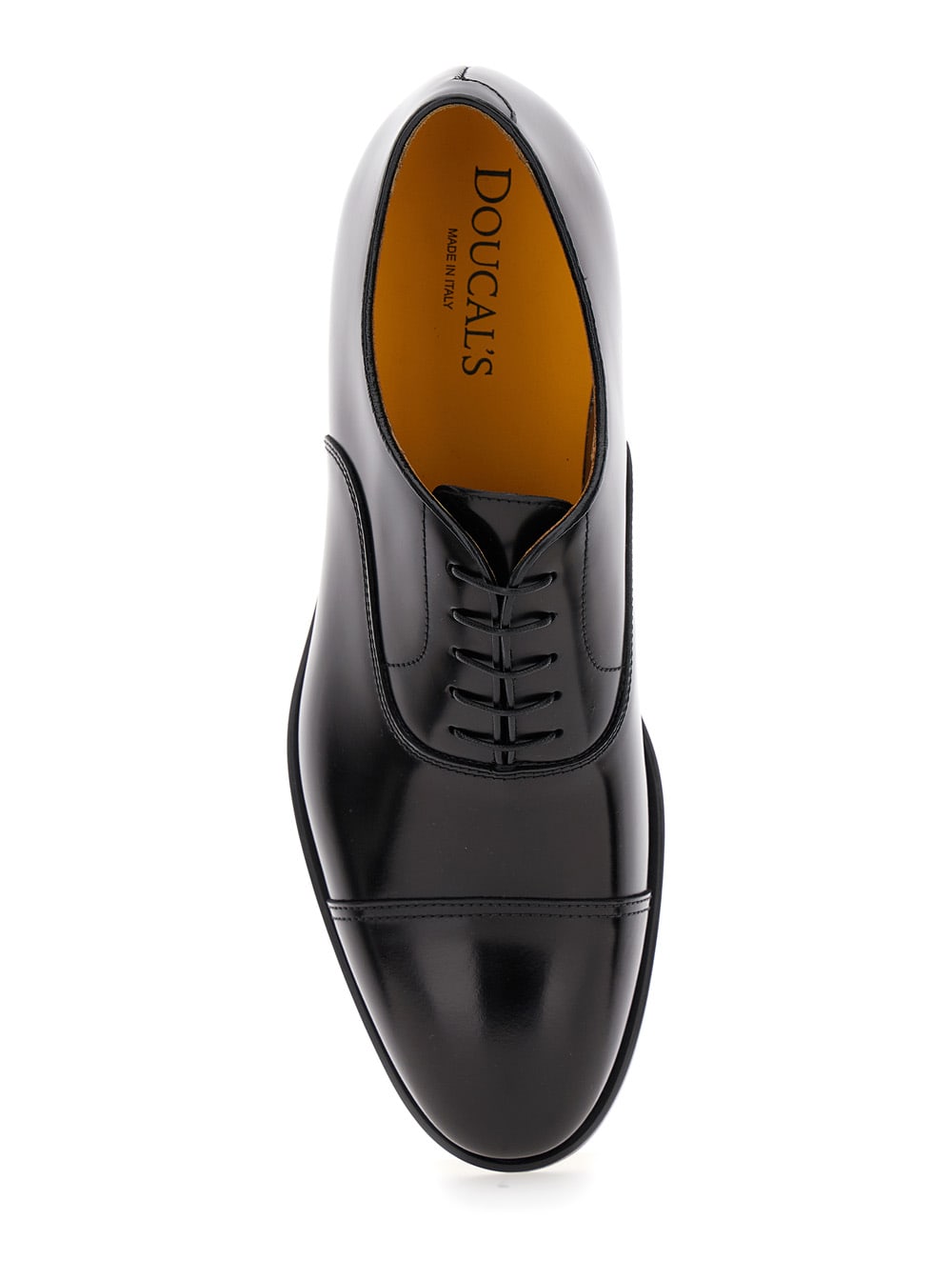 Shop Doucal's Black Oxford Shoes With Five Holes In Smooth Leather Man