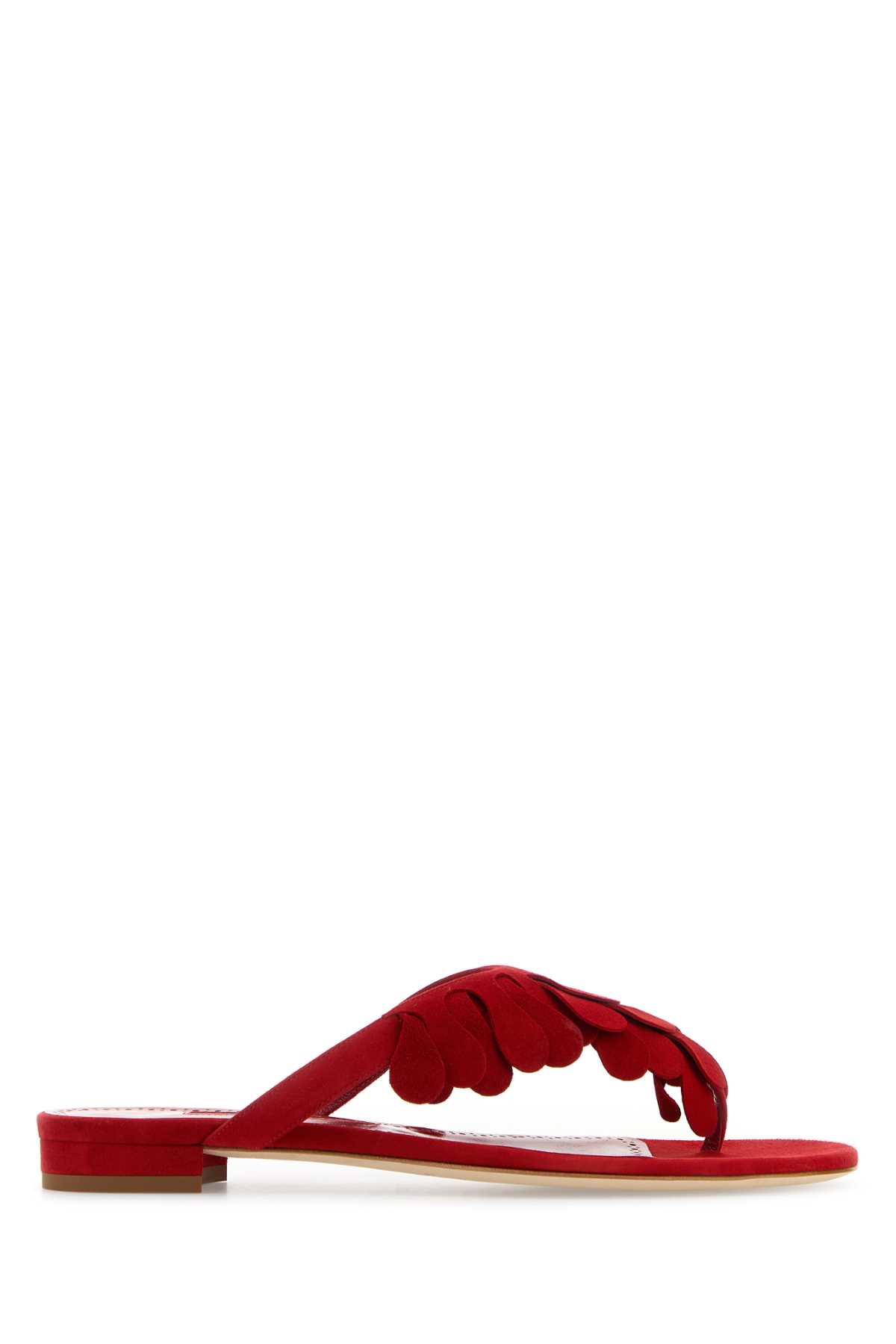 Manolo Blahnik Red Suede Tamako Thong Slippers